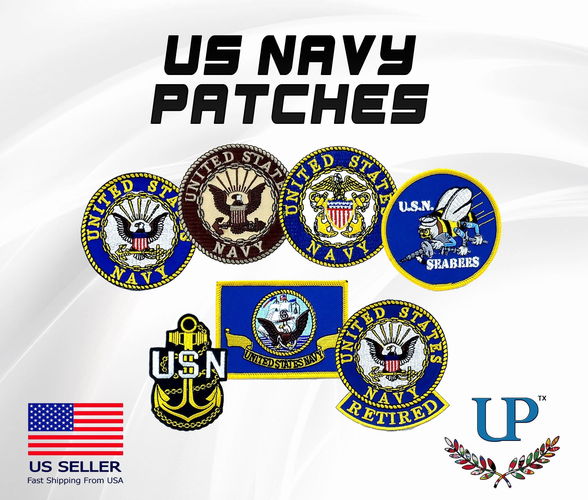 US Navy Iron On and Velcro Patches, Seabees, USN, Retired and Veteran Patches, Top Gun Patches, Naval Aviation, Embroidered US Navy Patches