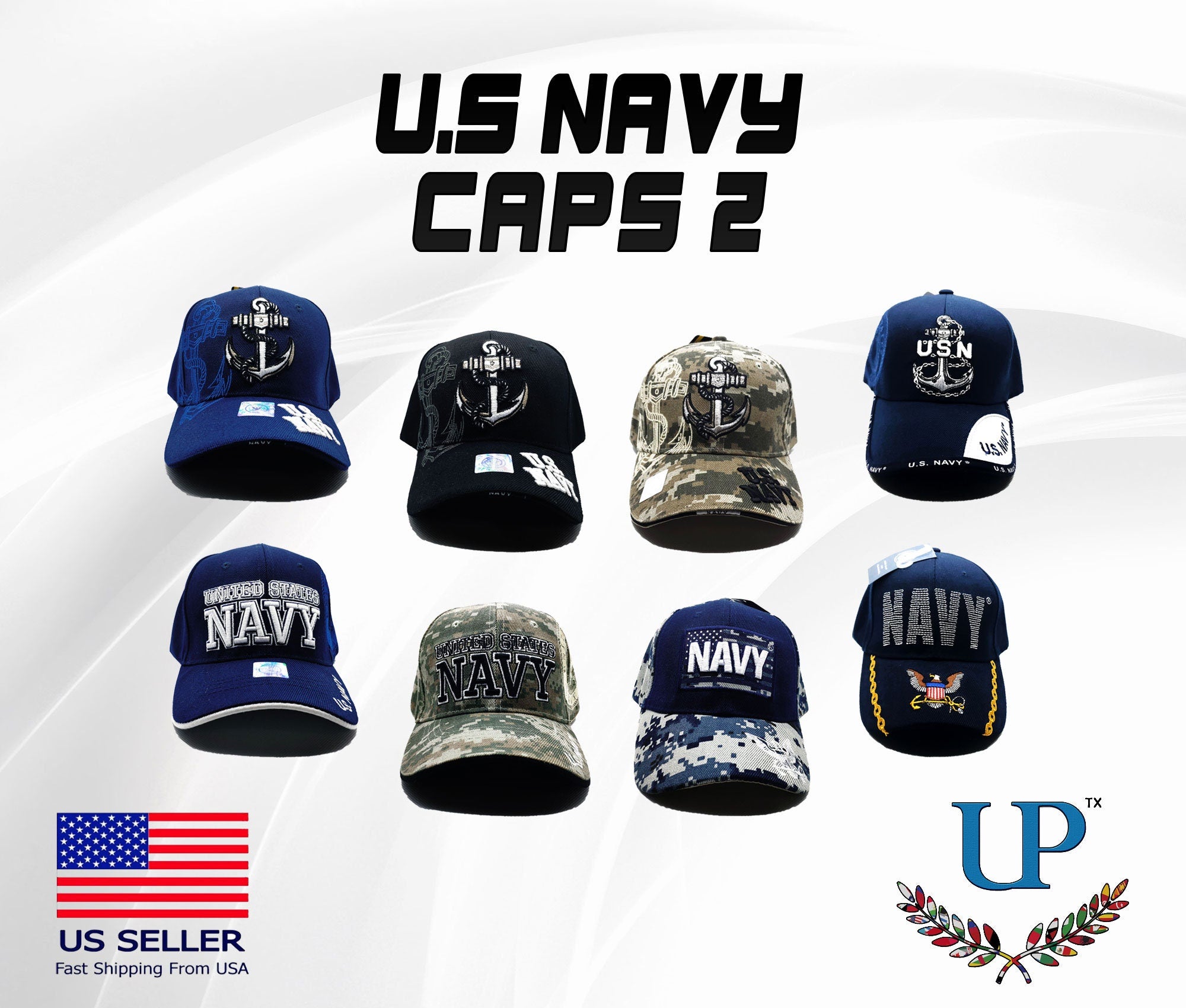 Officially Licensed US Navy Anchor Caps, US Navy Anchor Hats, USN Cap, Anchor Cap, Navy Hat, Embroidered Navy Anchor, Camouflage Navy Cap