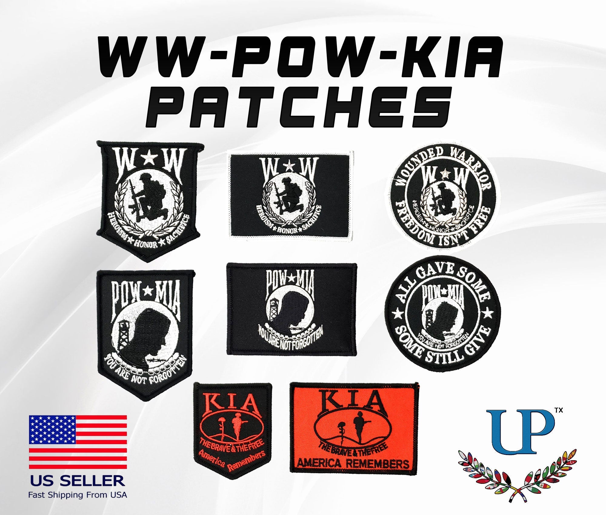 Embroidered Pow Mia, WW, KIA Iron On Patches, Prisoner of War & Missing in Action Patches, Wounded Warrior Patches, Killed in Action Patches