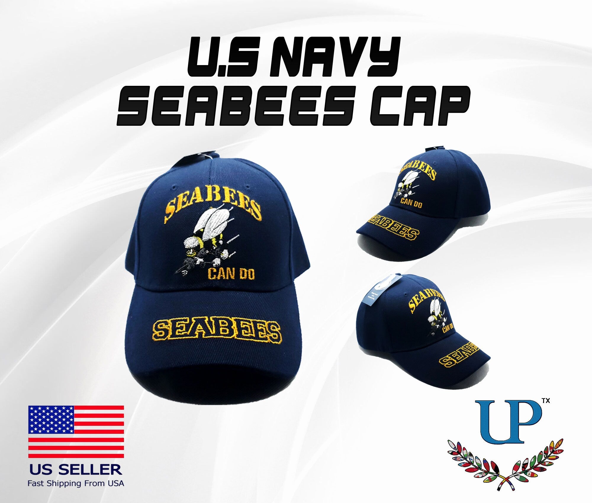 Officially Licensed US Navy Seabees Caps, US Navy Seabees Hats, USN Seabees Cap, Embroidered Navy Seabees Hat, Camouflage Navy Seabees Cap