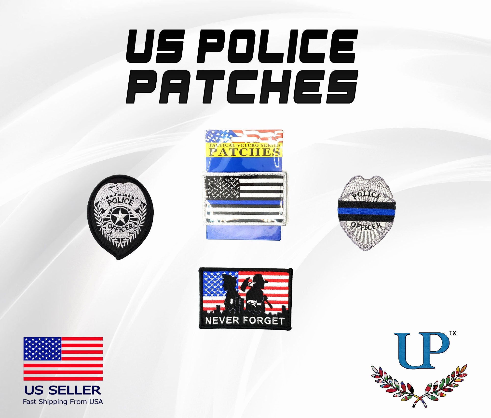 US Police Department Iron On and Velcro Patches, Police Patch, Police Officer Patches, Cop, Policeman Patches for Jackets, T-Shirts, Masks