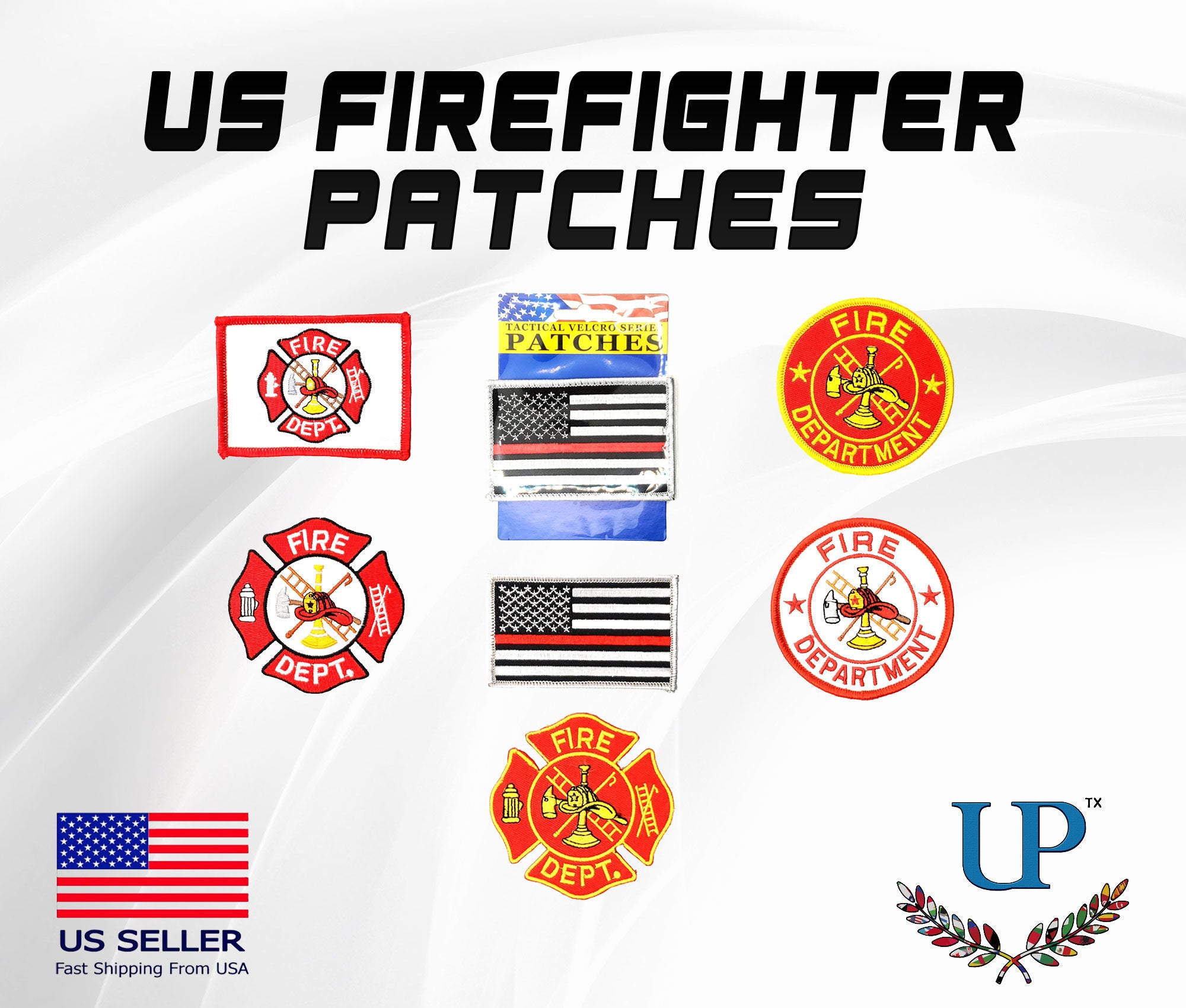 US Fire Department Iron On and Velcro Patches, Firefighter Patch, Red Line, Fireman Patch, Firefighter Patches for Jackets, T-Shirts, Masks