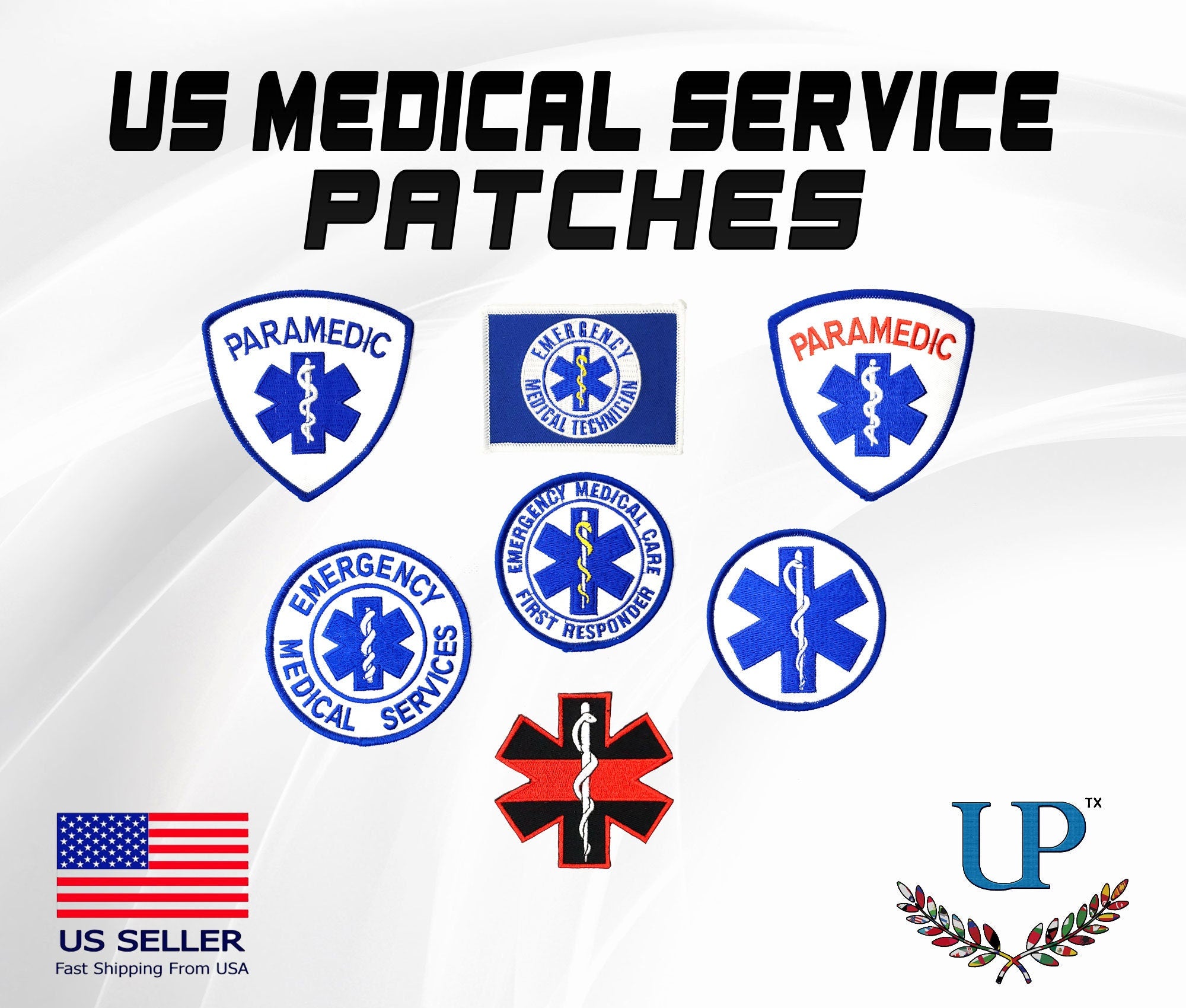 US Medical Services Iron On Patches, Paramedic Patches, EMT Patches, EMS Patches, EMc Medic Patches for Jackets, T-Shirts, Masks