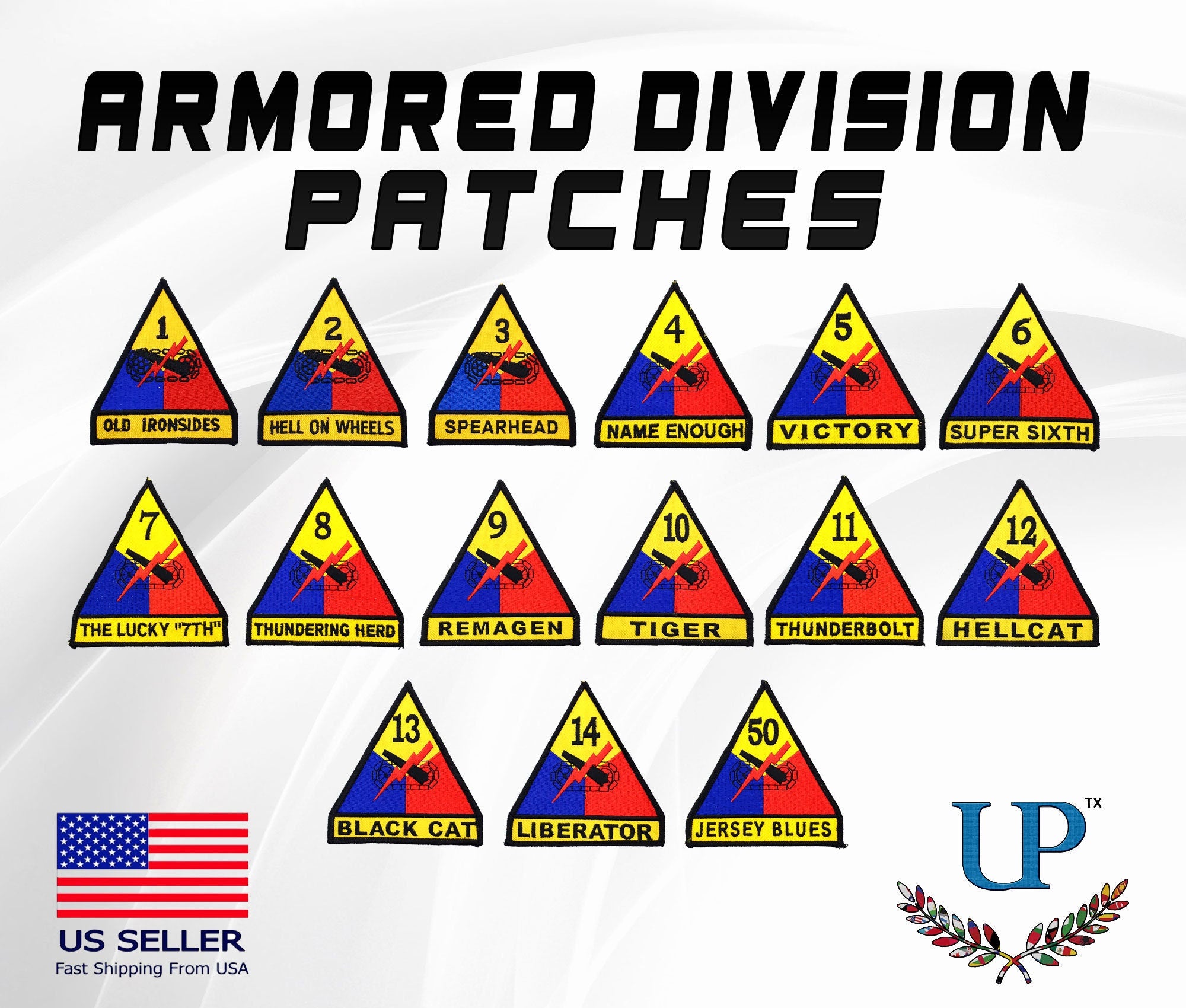 Embroidered US Army Armored Divisions Iron On Patches, Armored  Division Patches, 1st to 50th Armored Divisions