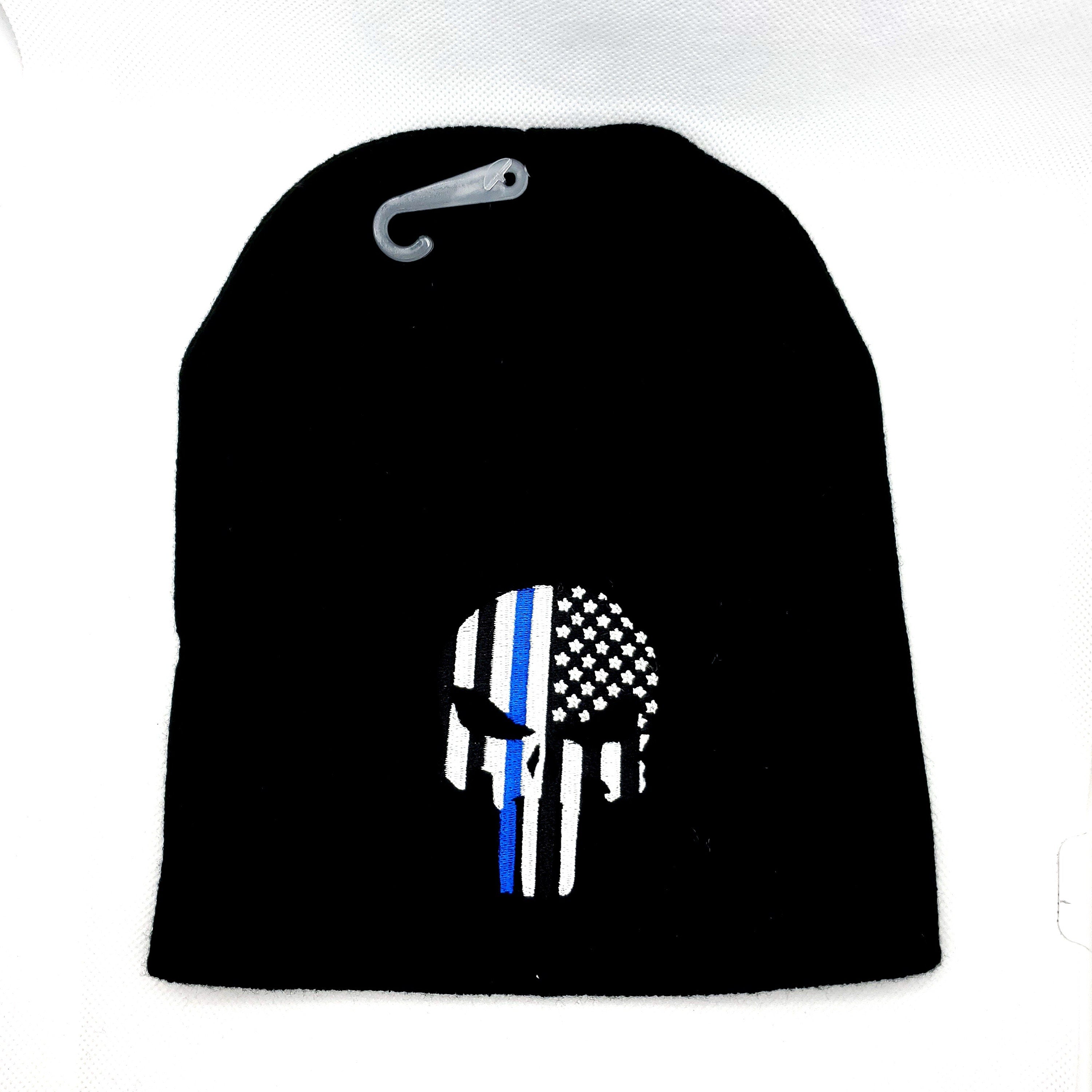 The Thin Blue Line Beanies, Embroidered Blue Line Punisher Beanies, One Size Fits All Blue Line Beanie, Police Winter Hats/Beanies