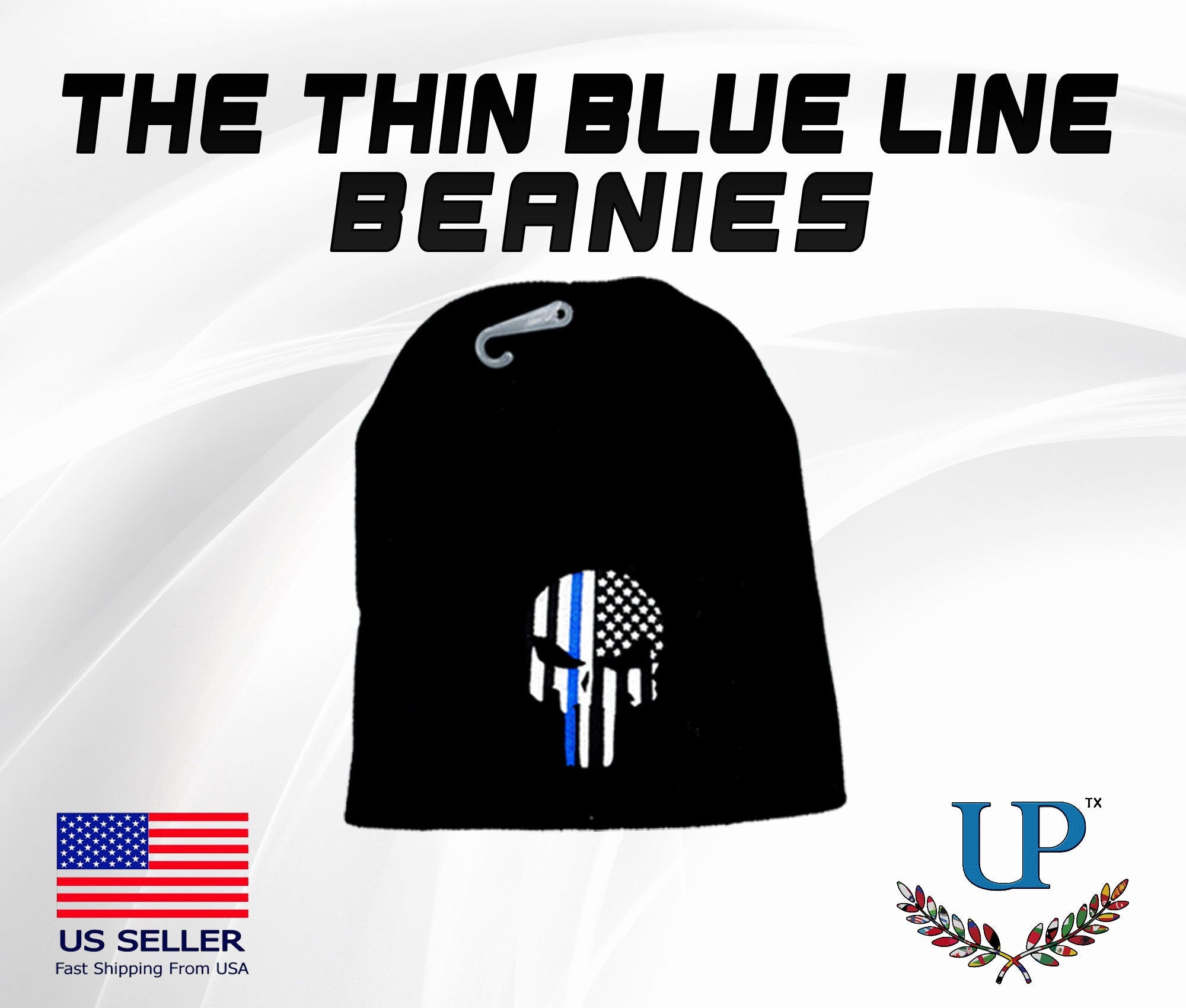 The Thin Blue Line Beanies, Embroidered Blue Line Punisher Beanies, One Size Fits All Blue Line Beanie, Police Winter Hats/Beanies