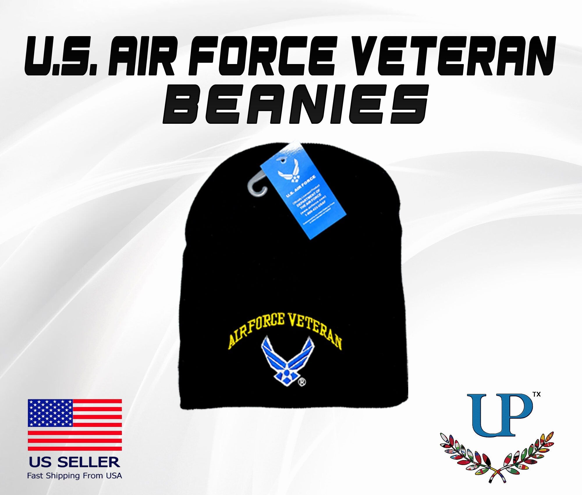 Officially Licensed US Air Force Veteran Beanies, Embroidered US Air Force Veteran Beanies, US Air Force Veteran, One Size Fits, Winter Hats