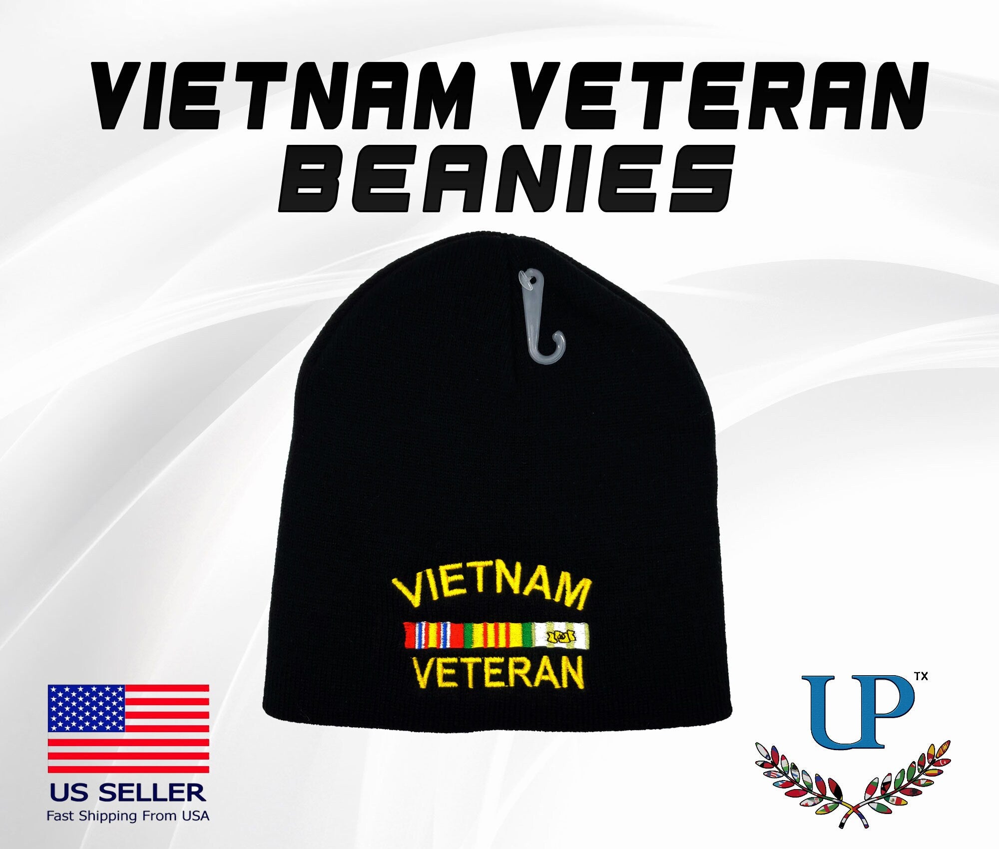 Vietnam Veteran Beanies, Embroidered Vietnam Veteran Beanies, Vietnam Veteran Ribbon Beanie, One Size Fits All Beanie, Winter Hats/Beanies