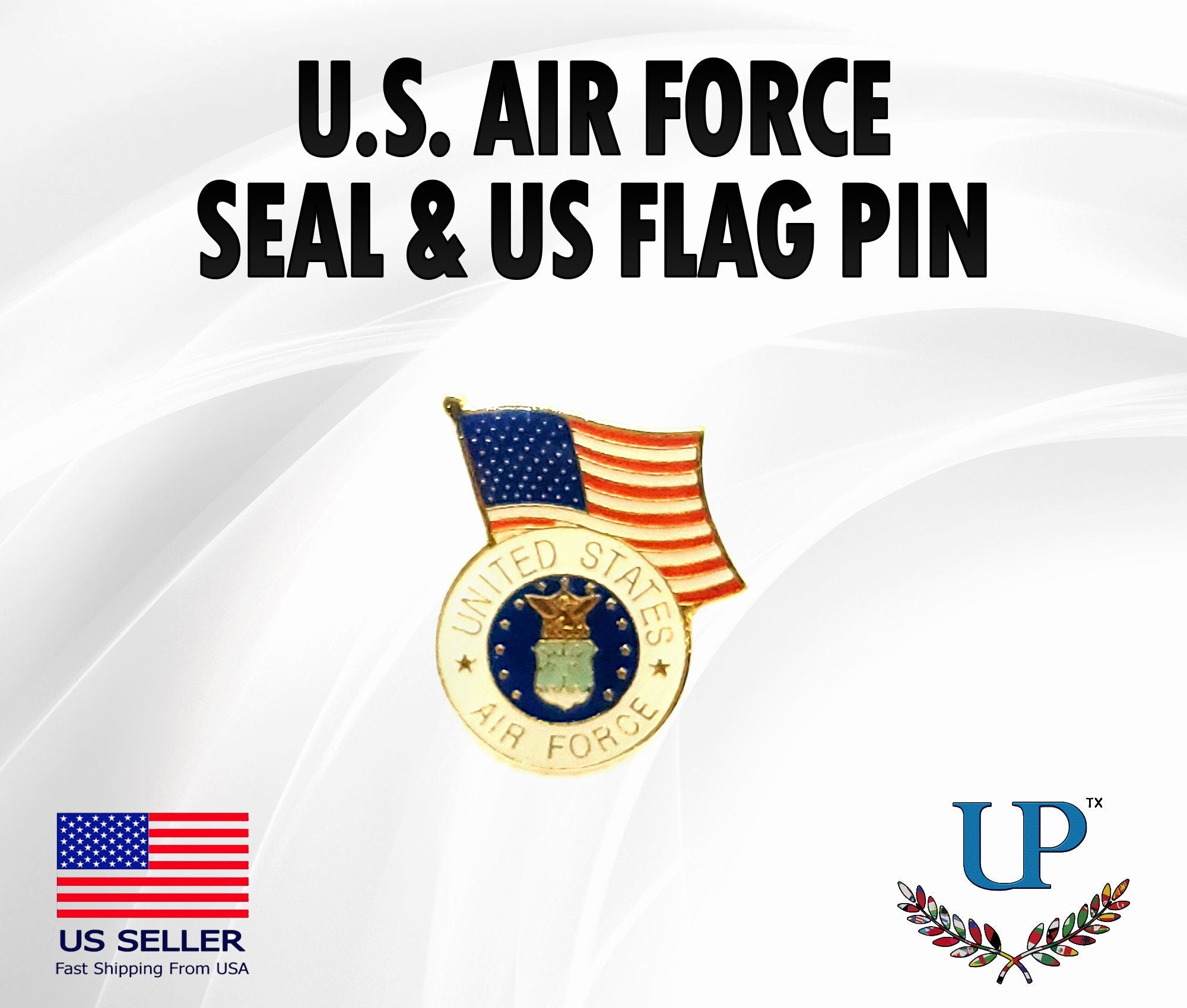 U.S. Air Force Seal with U.S. Flag Lapel Pin, U.S. Air Force Old Logo & U.S. Flag Lapel Pin, U.S. Air Force Seal lapel pin for man and woman