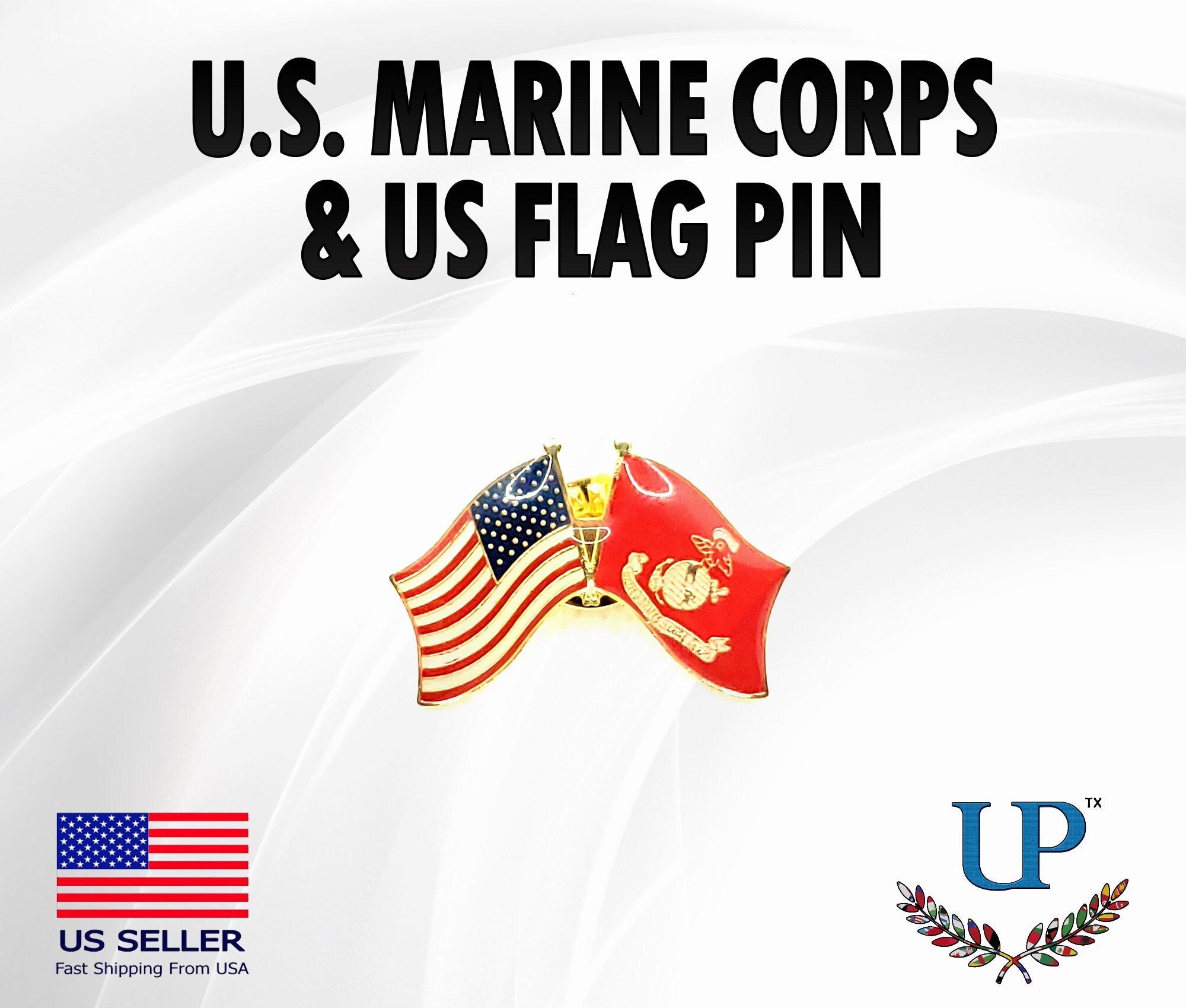 U.S. Marine Corps & U.S. Flag Lapel Pin, U.S. Marines and U.S. Flag Lapel Pin, US Marines Seal lapel pins for man and woman, USMC lapel pins