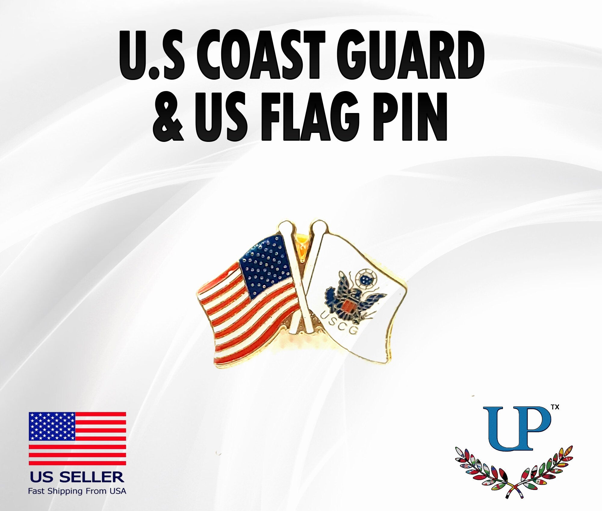 U.S. Coast Guard & U.S. Flag Lapel Pin, U.S. Coast Guard and U.S. Flag Lapel Pin, U.S. Coast Guard lapel pins for man and woman, coastie pin