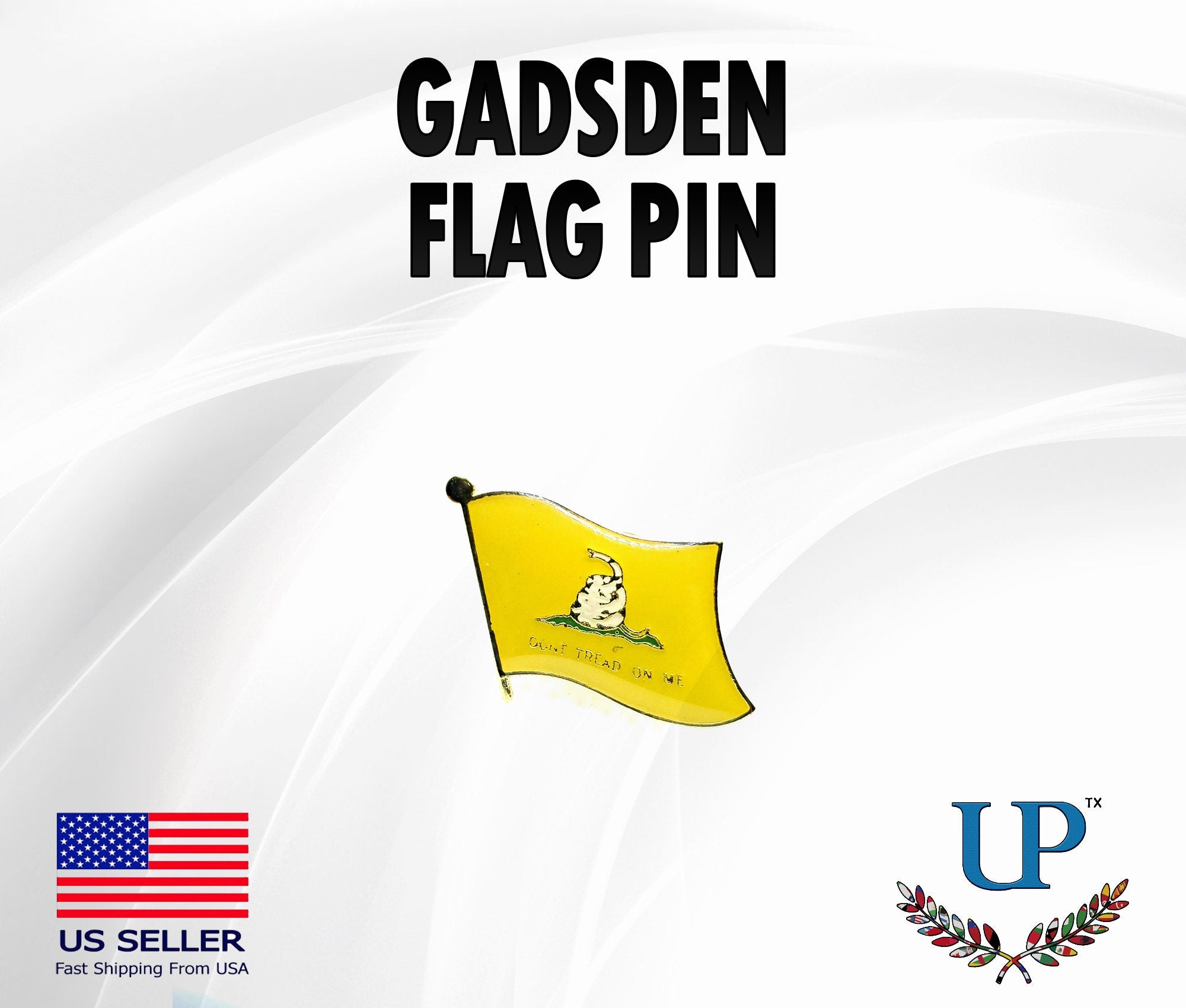 Gadsden Flag Lapel Pin, Don&#39;t Tread on Me Flag Lapel Pin, Timber Rattlesnake Lapel Pins, Ready to Strike Lapel Pins, American Rebel Pins