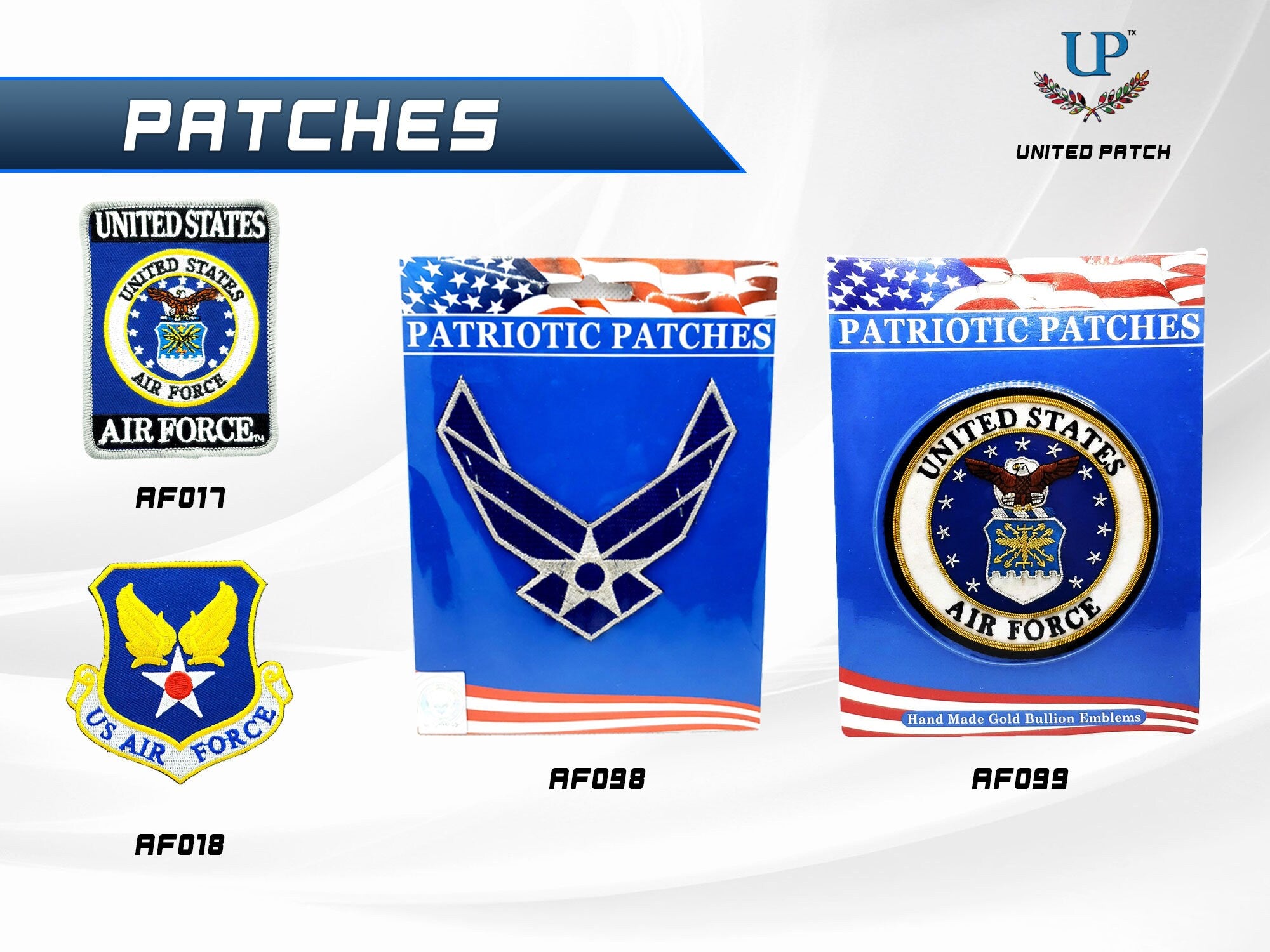 US Air Force Iron On and Velcro Patches, Retired and Veteran Patches, Embroidered US Air Force Patches for Jackets, T-Shirts and Masks