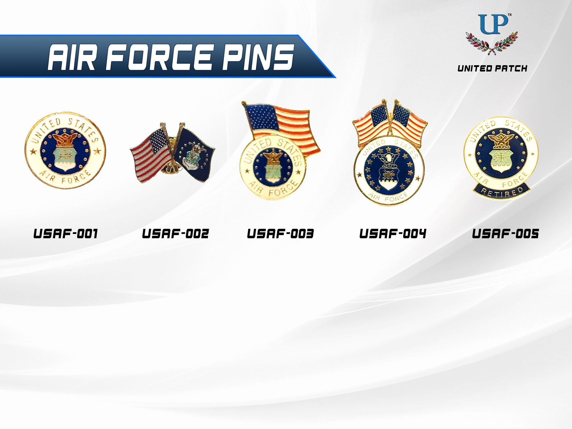 U.S. Air Force Seal with U.S. Flag Lapel Pin, U.S. Air Force Old Logo & U.S. Flag Lapel Pin, U.S. Air Force Seal lapel pin for man and woman