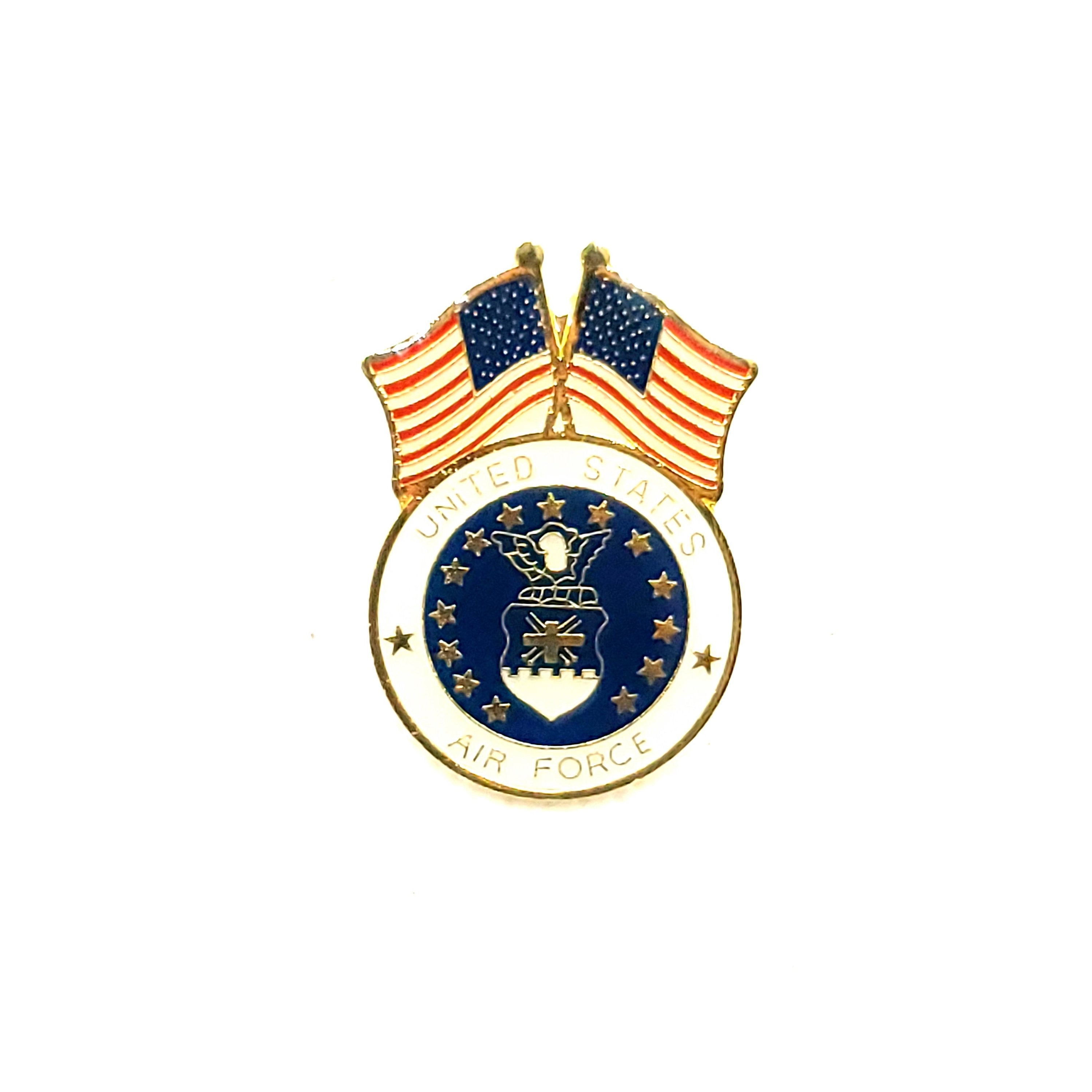 U.S. Air Force Seal with Double U.S. Flags Lapel Pin, U.S. Air Force Logo & U.S. Flag Lapel Pin, U.S. Air Force lapel pin for man and woman