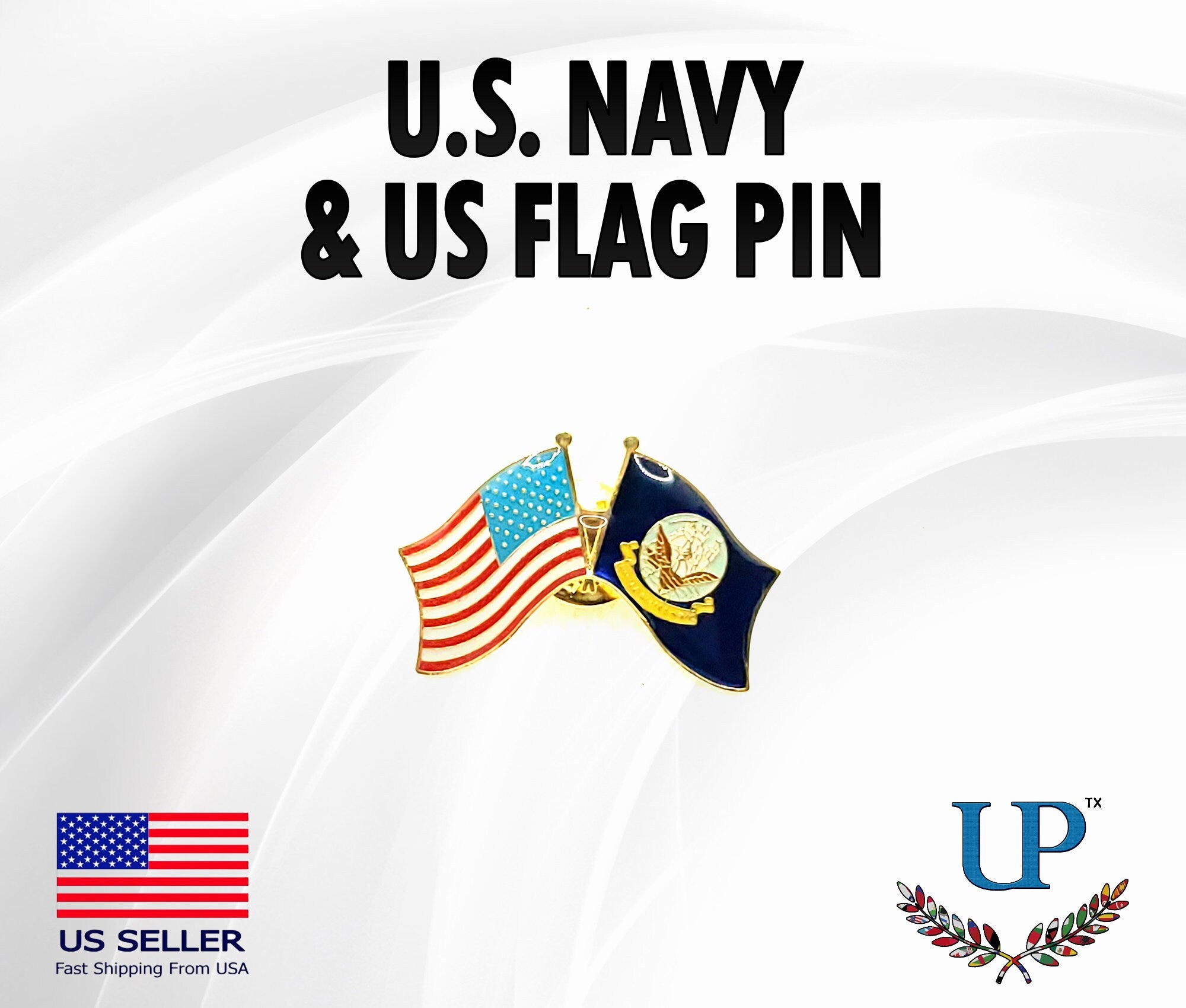 U.S. Navy Flag & U.S. Flag Lapel Pin, U.S. Navy Logo and U.S. Flag Lapel Pin, U.S. Navy lapel pins for man and woman, Navy, USN lapel pins