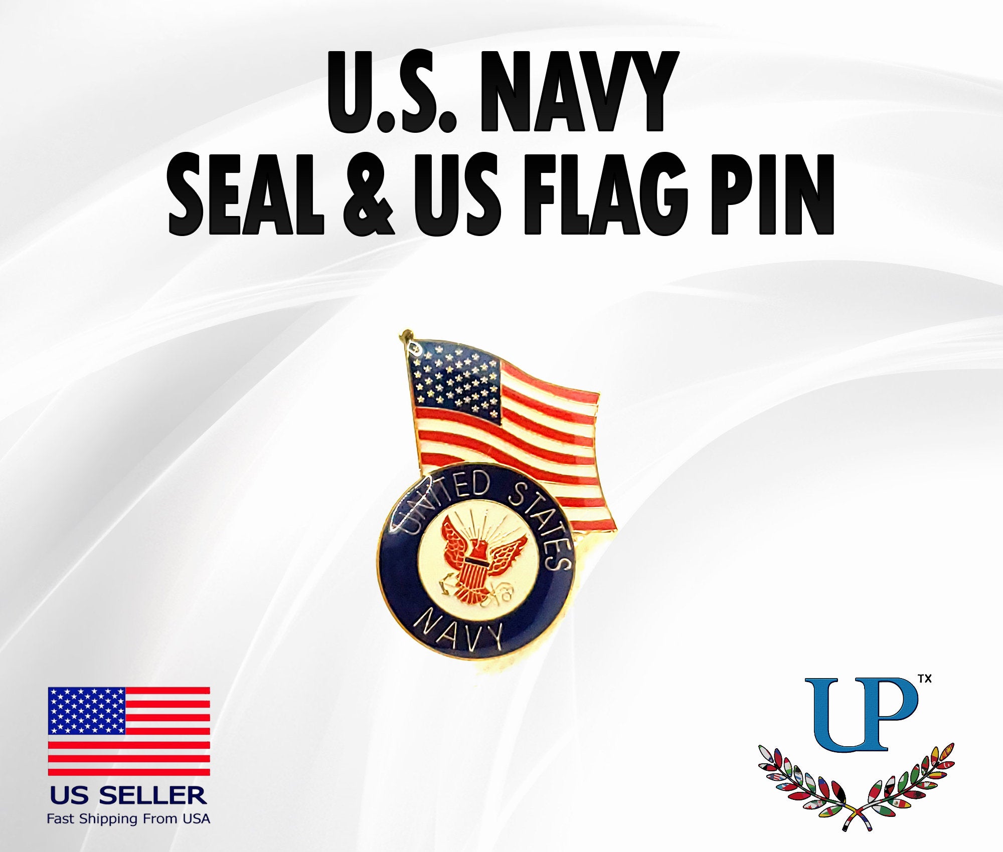 U.S. Navy Flag & U.S. Flag Lapel Pin, U.S. Navy Logo and U.S. Flag Lapel Pin, U.S. Navy lapel pins for man and woman, Navy, USN lapel pins