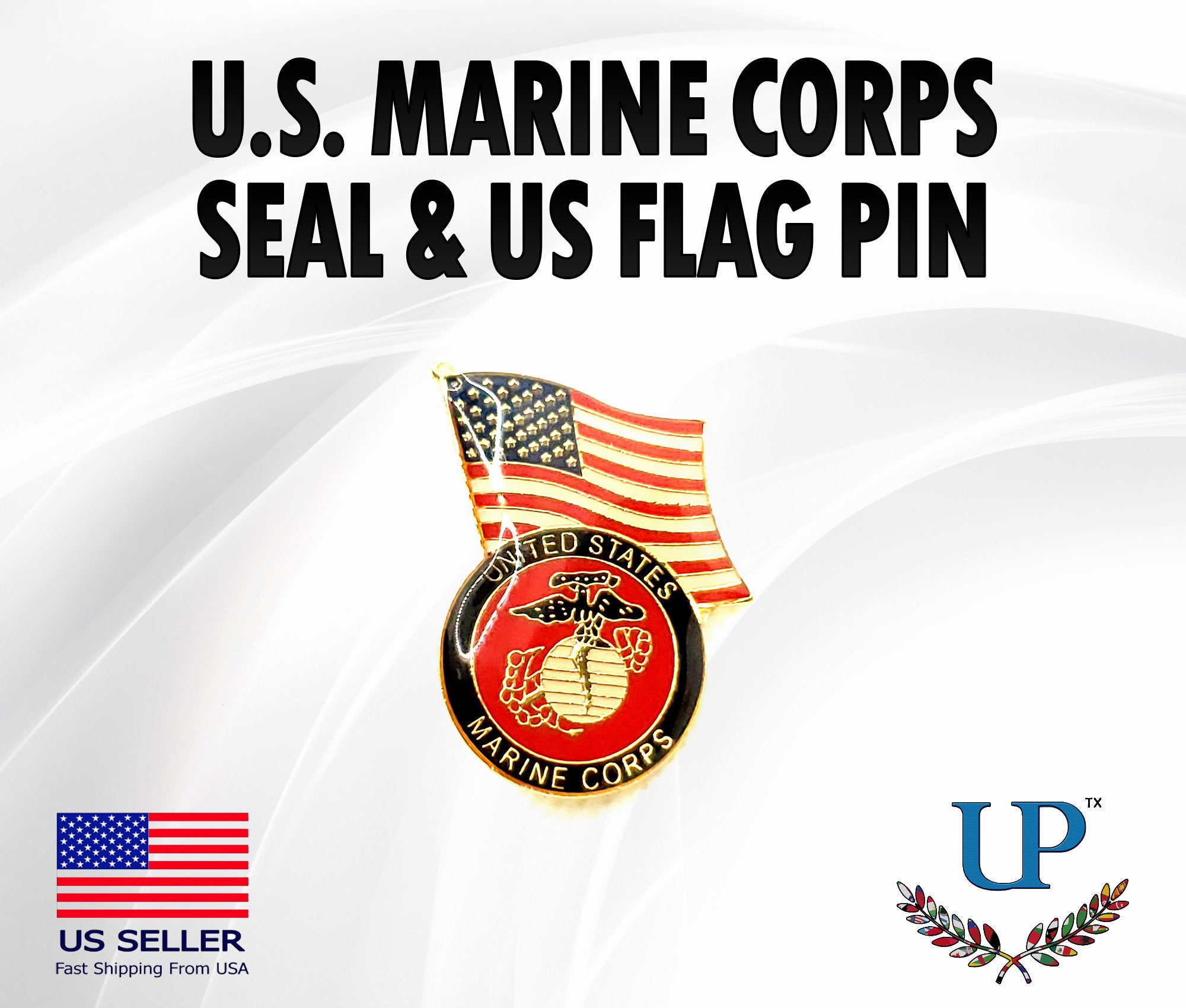 U.S. Marine Corps & U.S. Flag Lapel Pin, U.S. Marines and U.S. Flag Lapel Pin, US Marines Seal lapel pins for man and woman, USMC lapel pins