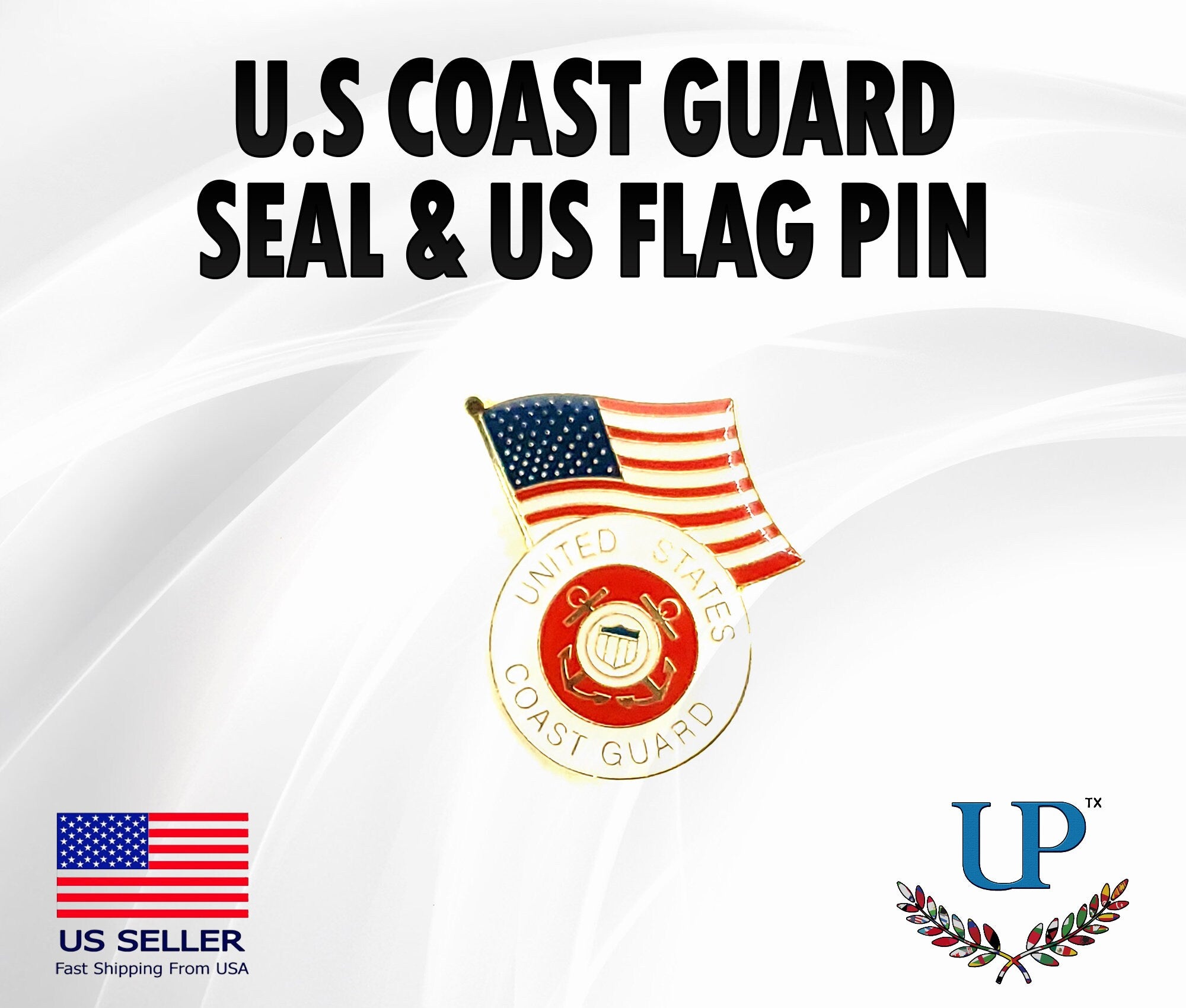 U.S. Coast Guard Seal & U.S. Flag Lapel Pin, U.S. Coast Guard Logo and U.S. Flag Lapel Pin, U.S. Coast Guard lapel pins for man and woman