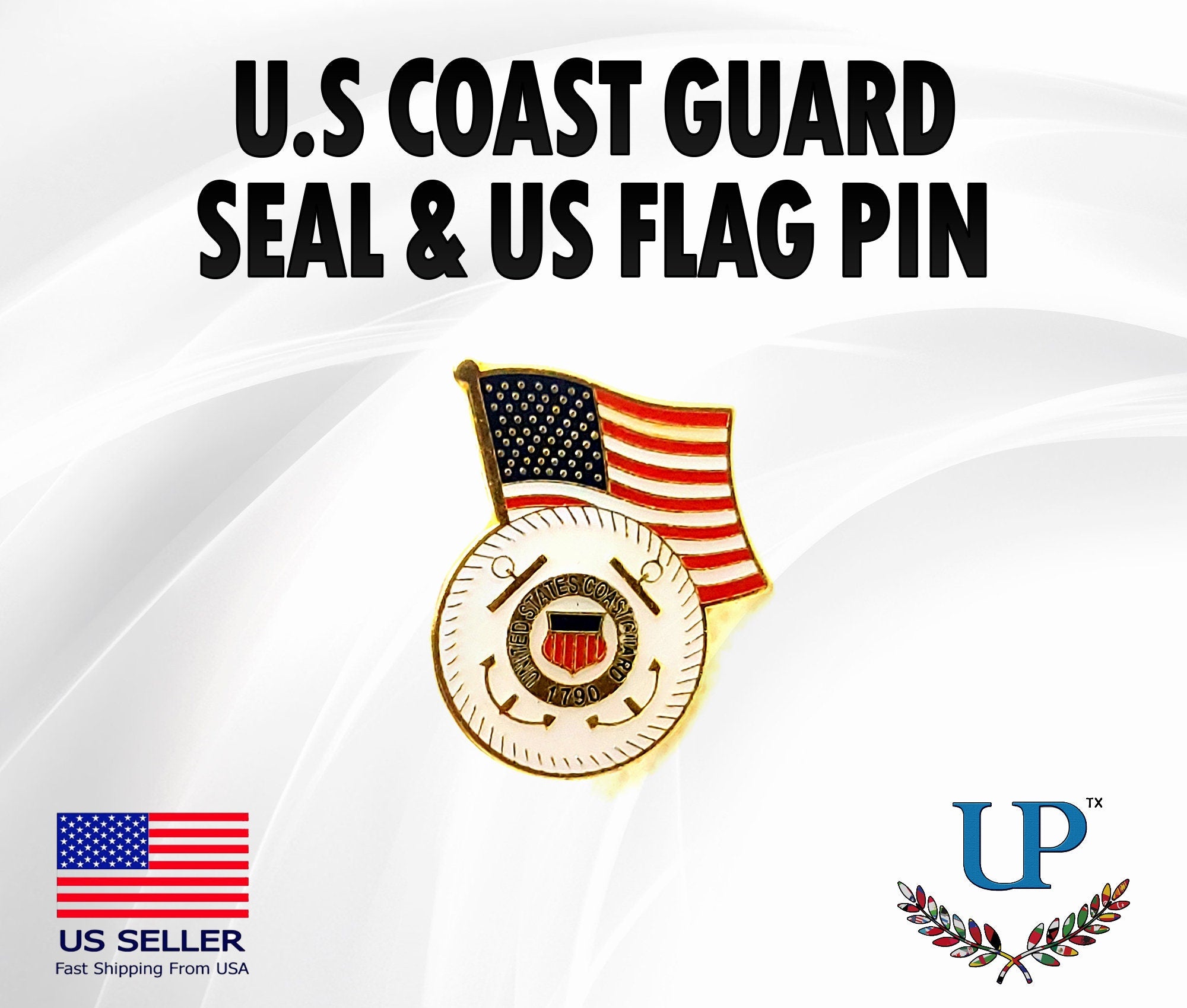 U.S. Coast Guard Seal & U.S. Flag Lapel Pin, U.S. Coast Guard Logo and U.S. Flag Lapel Pin, U.S. Coast Guard lapel pins for man and woman