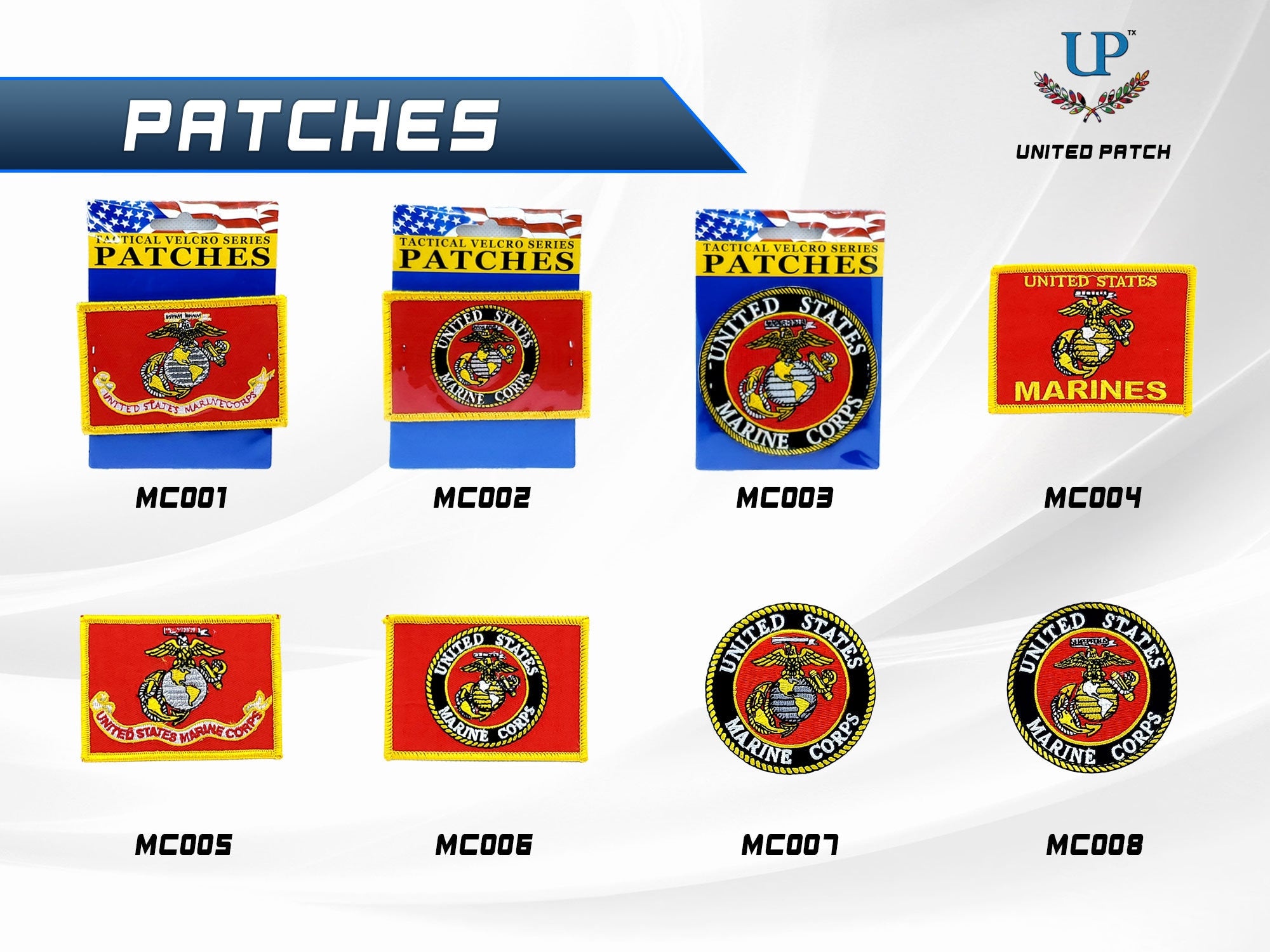 Marine Corps Patches with Iron on and Velcro fastener backing, USMC, Retired and Veteran Patches, The Globe, US Marines Patches for clothes