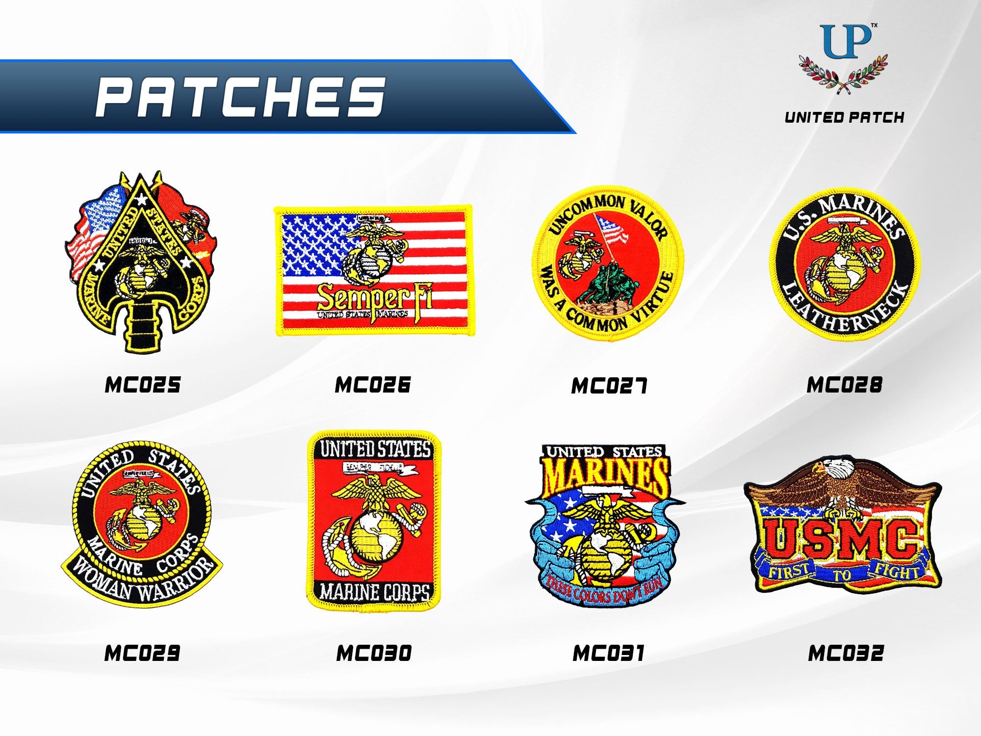 Marine Corps Patches with Iron on and Velcro fastener backing, USMC, Retired and Veteran Patches, The Globe, US Marines Patches for clothes