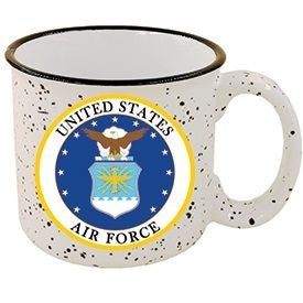 Officially Licensed U.S. Air Force Emblem 16 oz. Stone-Speckled Camper Mug, USAF Coffee Mug, US Air Force Ceramic Campfire Mug, Veteran Gift