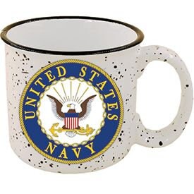 Officially Licensed U.S. NAVY Emblem 16 oz. Stone-Speckled Camper Mug, US Navy Coffee Mug, US Navy Ceramic Campfire Mug, Navy Veteran Gift