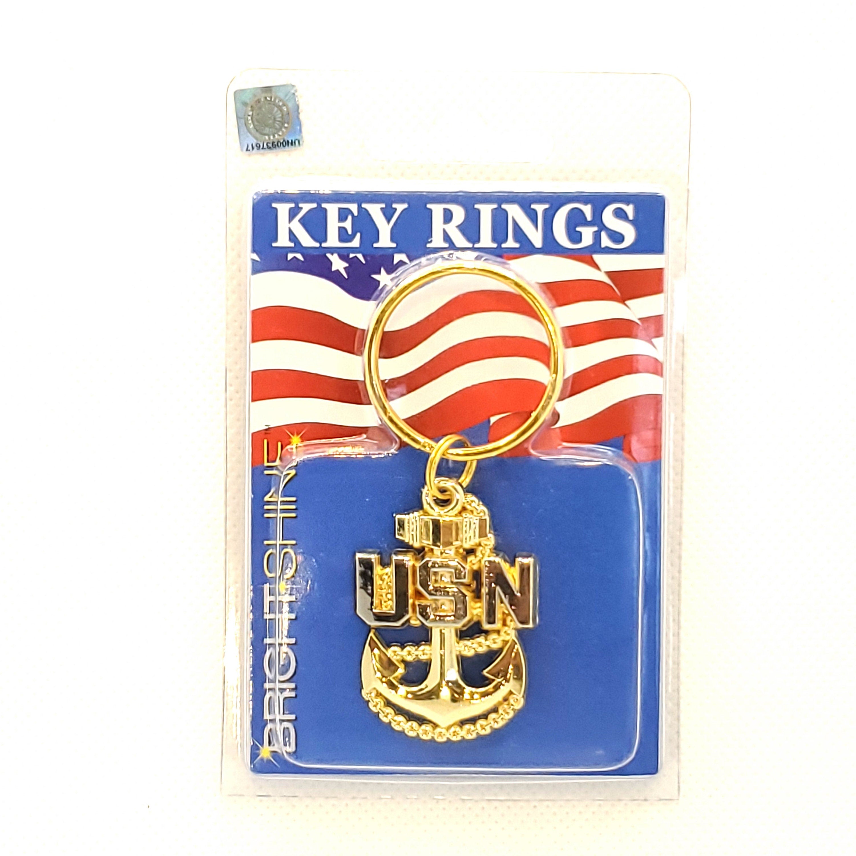 U.S. Navy Keychain, USN Keyring, US Navy Anchor Heavy Weight Keyring, HW Keychain, Golden U.S.N. Key Rings, Bright Shine Navy Metal Keyring