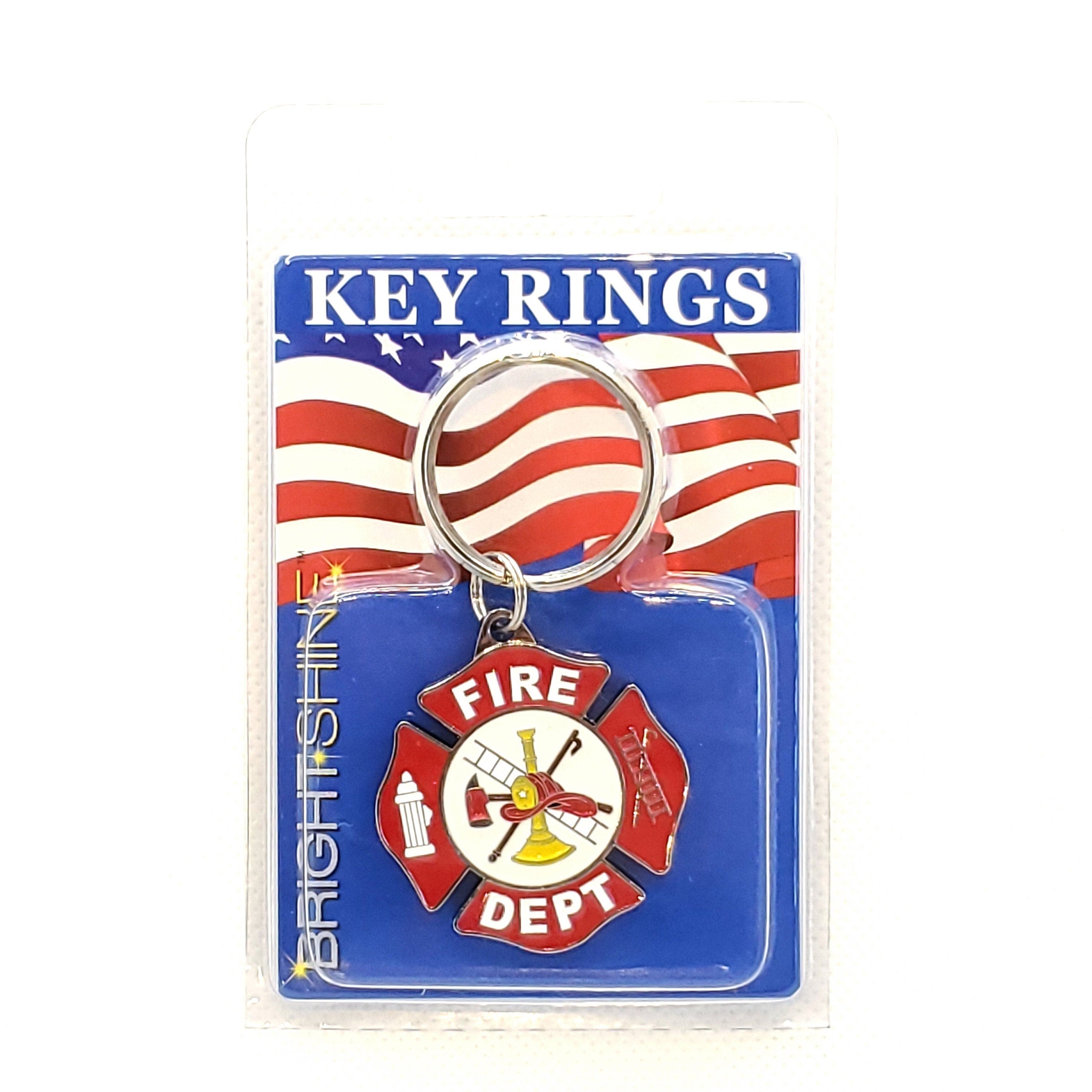 Fire Department Keychain, Firefighter Keyring, Heavy Weight Keyring for Fire Department Officers, Bright Shine Fireman Keyring