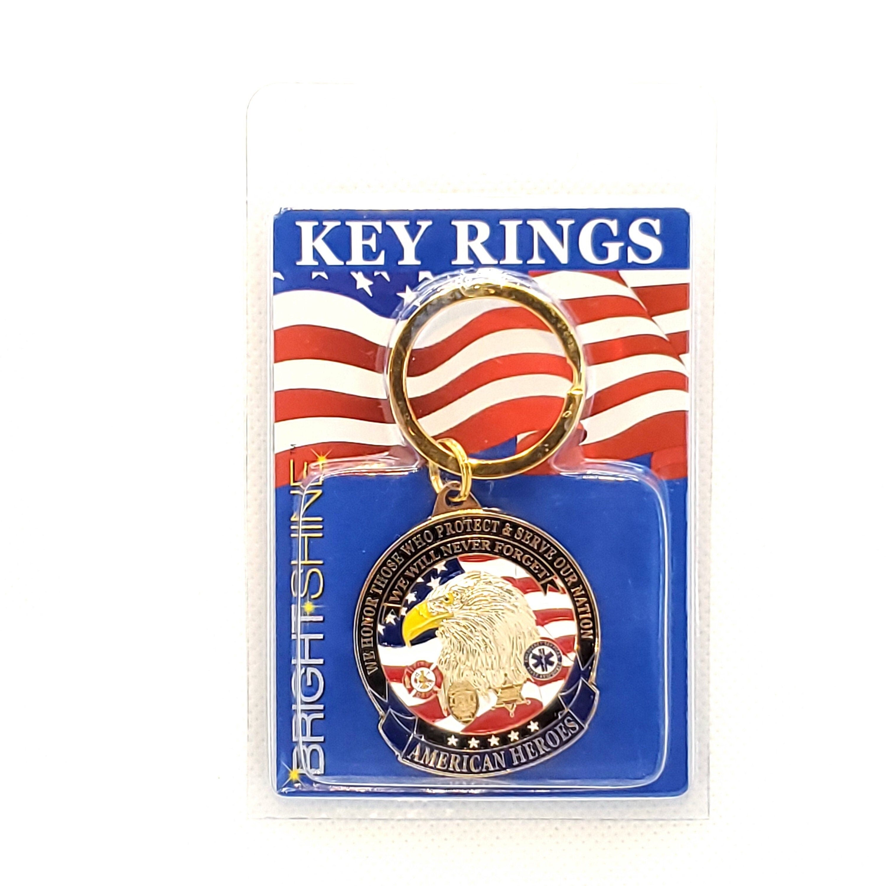 AMERICAN HEROES Keychain, Police, Firefighter, EMS, Sheriff Patrol Keyring, Heavy Weight Keyring for Law Enforcements, Bright Shine Keychain