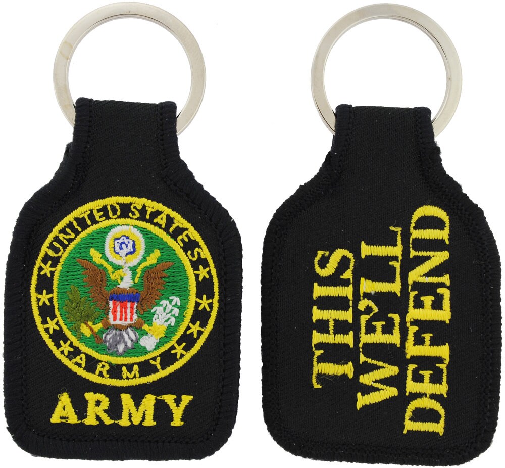 Embroidered U.S. Army Keychain, Army Seal Keyring, US Army Short Keyring, US Army Old Logo Key Rings, Fabric Army Keyring, This We&#39;ll Defend