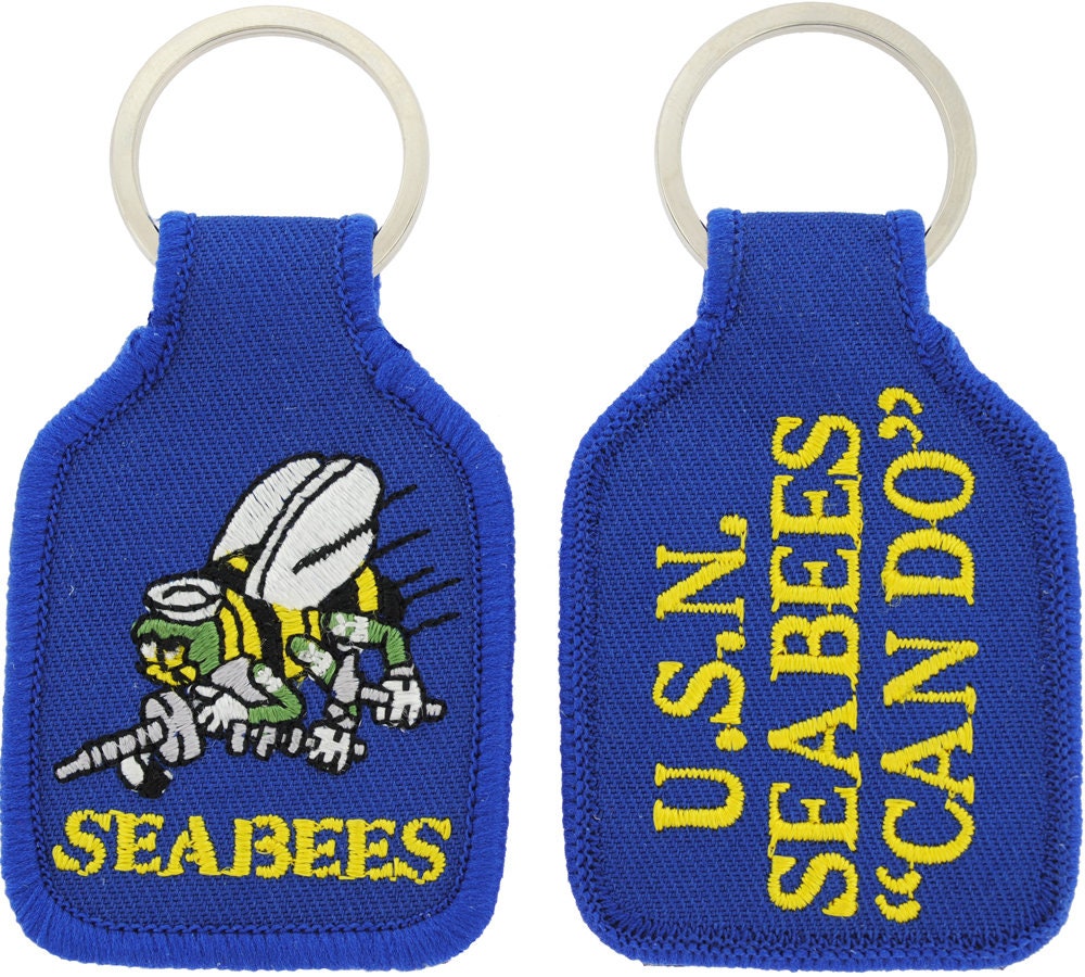 Embroidered U.S. Navy Seabees Keychain, Naval Construction Battalions Keyring, US Navy Seabees Short Keyring, USN Seabees Keyring, Navy CBs