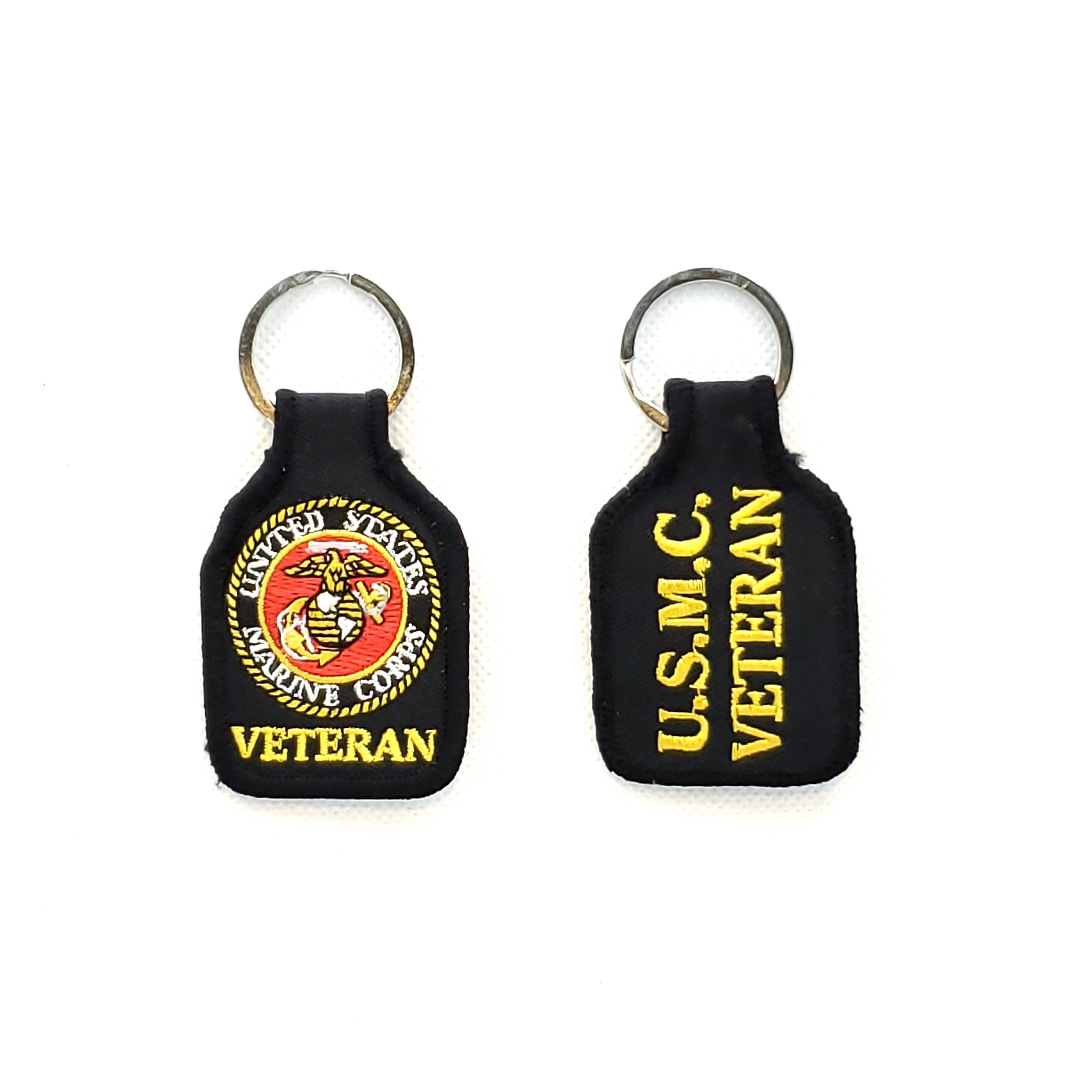 Embroidered U.S. Marine Corps Veteran Keychain, U.S. Marine Corps Veteran Keyring, US Marine Corps Veteran Short Keyring, USMC Vet Key Ring