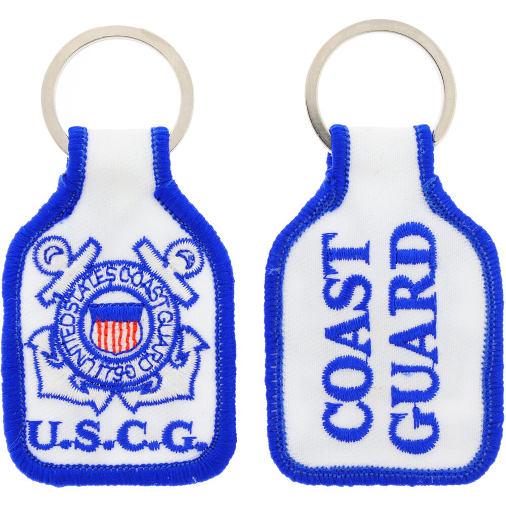 Embroidered U.S. Coast Guard Keychain, U.S. Coast Guard Keyring, US Coast Guard Short Keyring, USCG Key Ring, Fabric US Coast Guard Keychain