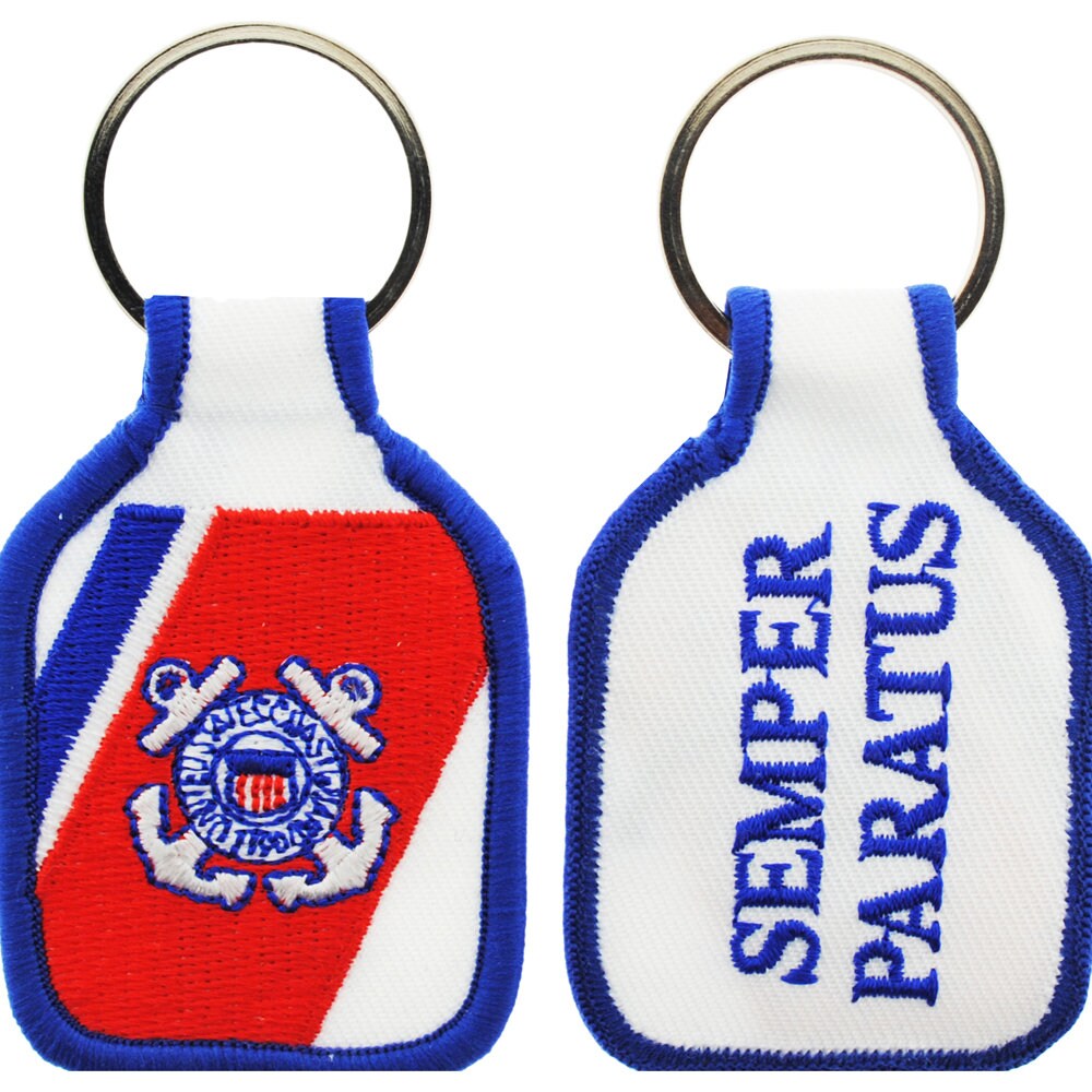 Embroidered U.S. Coast Guard Keychain, U.S. Coast Guard Keyring, US Coast Guard Short Keyring, USCG Key Ring, Fabric Semper Paratus Keychain