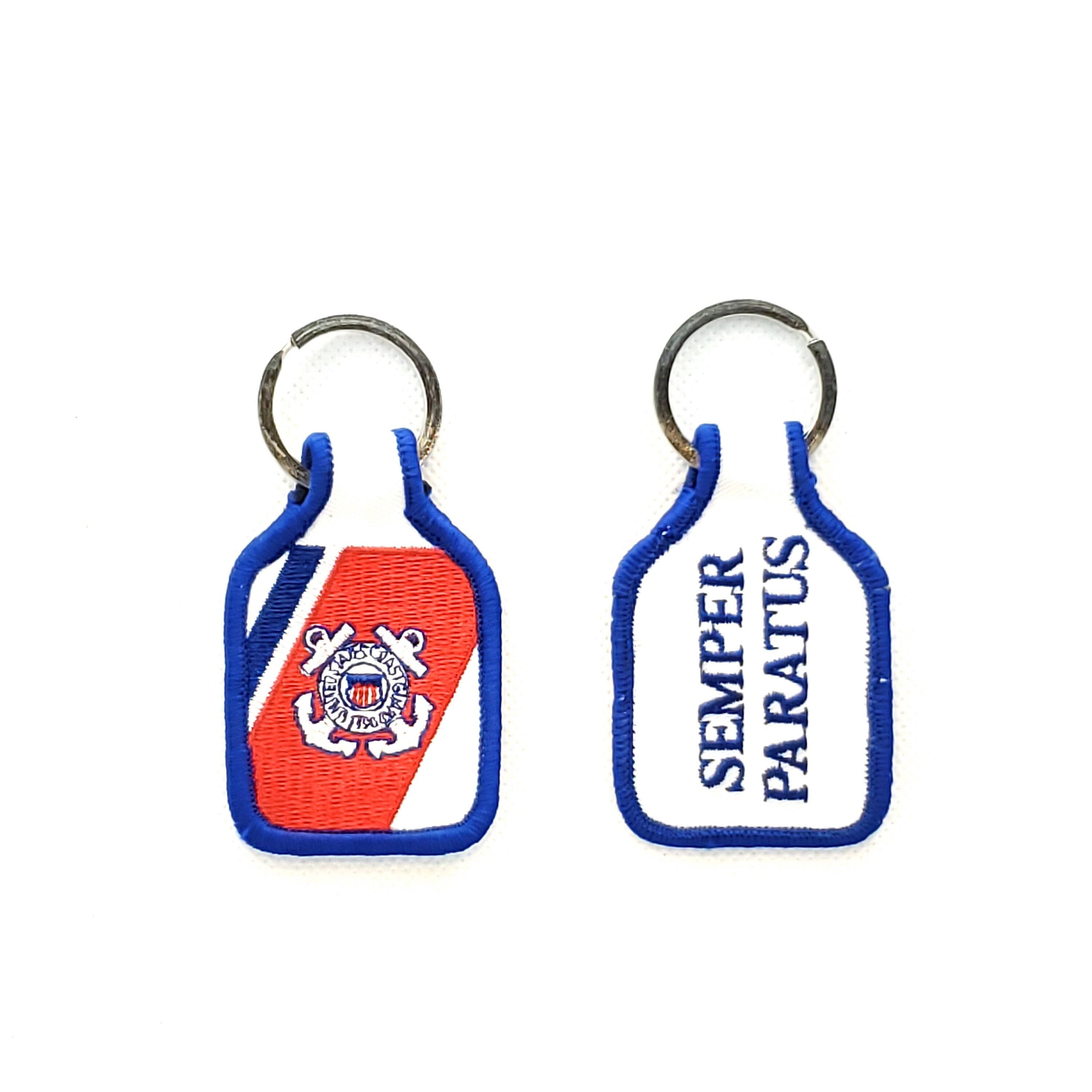 Embroidered U.S. Coast Guard Keychain, U.S. Coast Guard Keyring, US Coast Guard Short Keyring, USCG Key Ring, Fabric Semper Paratus Keychain