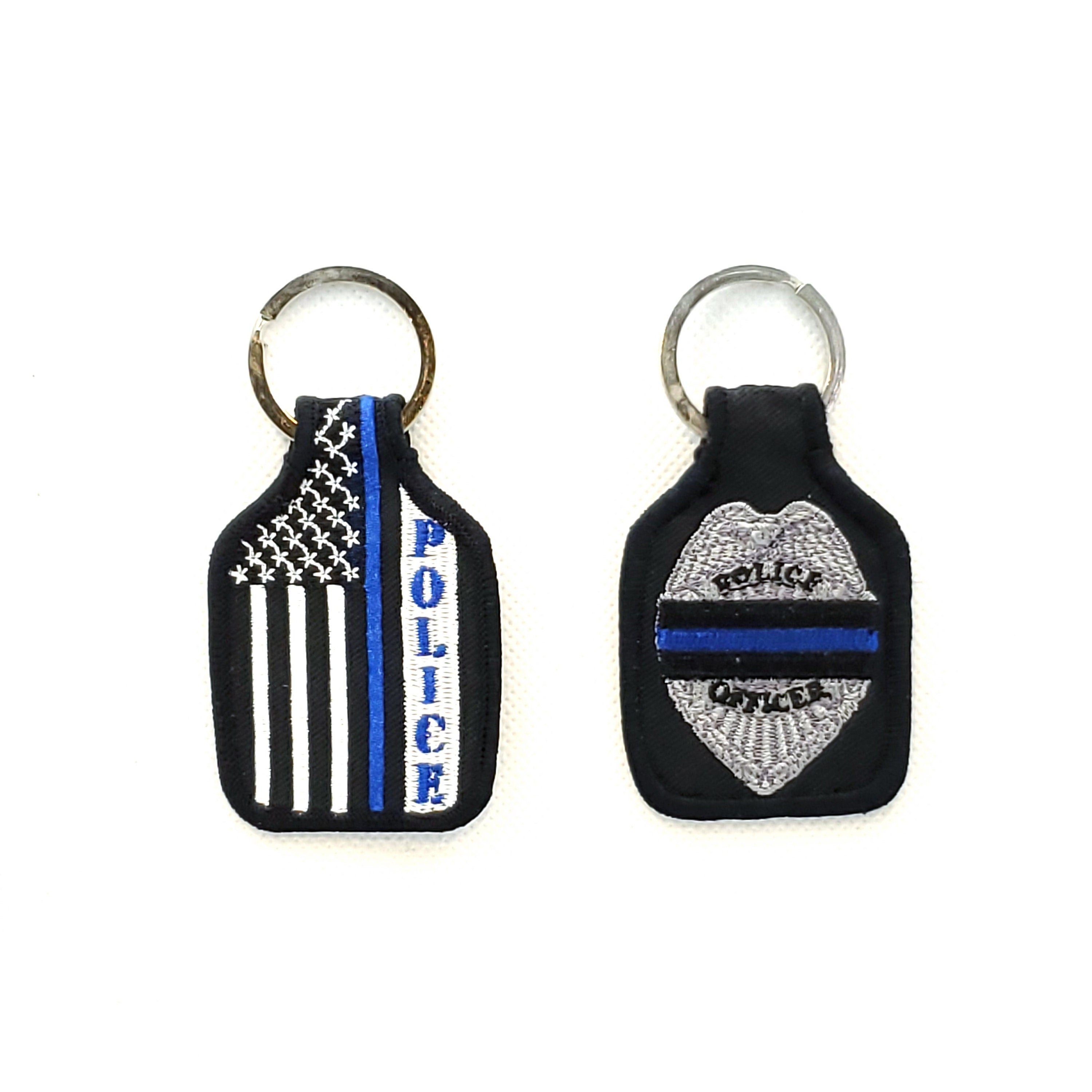 Embroidered POLICE Keychain, The Thin Blue Line Keyring, Police Badge Keyring, Soft Fabric Keyring for Law Enforcement, Police Short Keyring