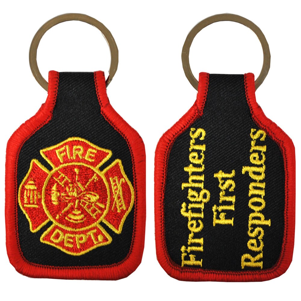 Embroidered FIREFIGHTER Keychain, The Thin Red Line Keyring, Fire fighter Keyring, Fabric Keyring for Fire Department Officers, Fire Dept.