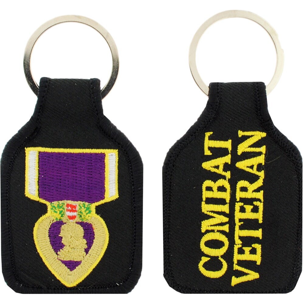 Embroidered PURPLE HEART Keychain, Combat Veteran Keyring, Purple Heart Medal Fabric Keyring, Short Purple Heart Keychain, Veteran Keyring