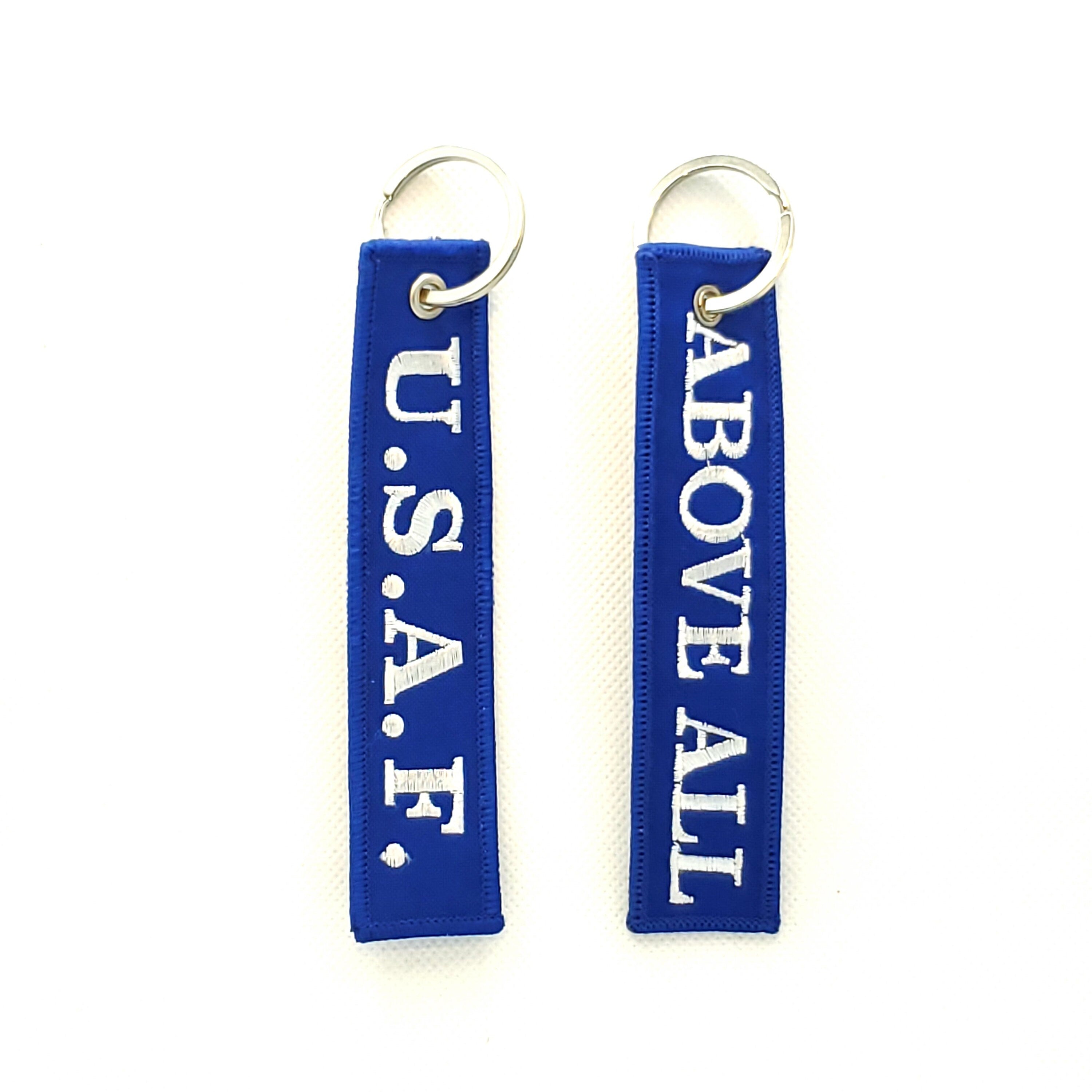 Embroidered U.S. Air Force Key Tags, US Air Force Keyring, US Air Force Key tag, Fabric Long Keyring for Air Force, USAF Above All Key Tag