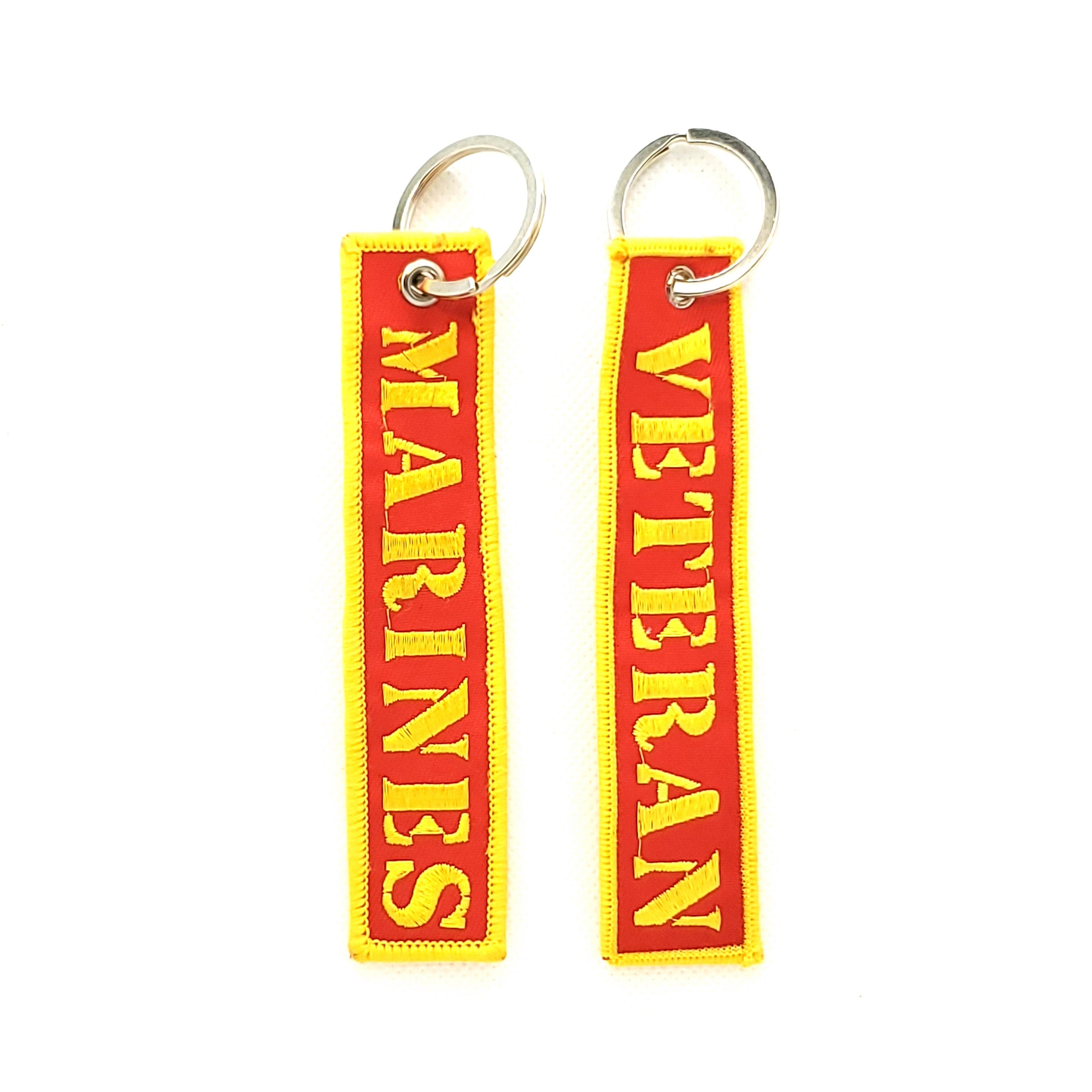 Embroidered U.S. Marine Corps Veteran Key Tags, US Marine Corps Veteran Keyring, Fabric Long Keyring for Marine Corps, USMC Veteran Key Tag