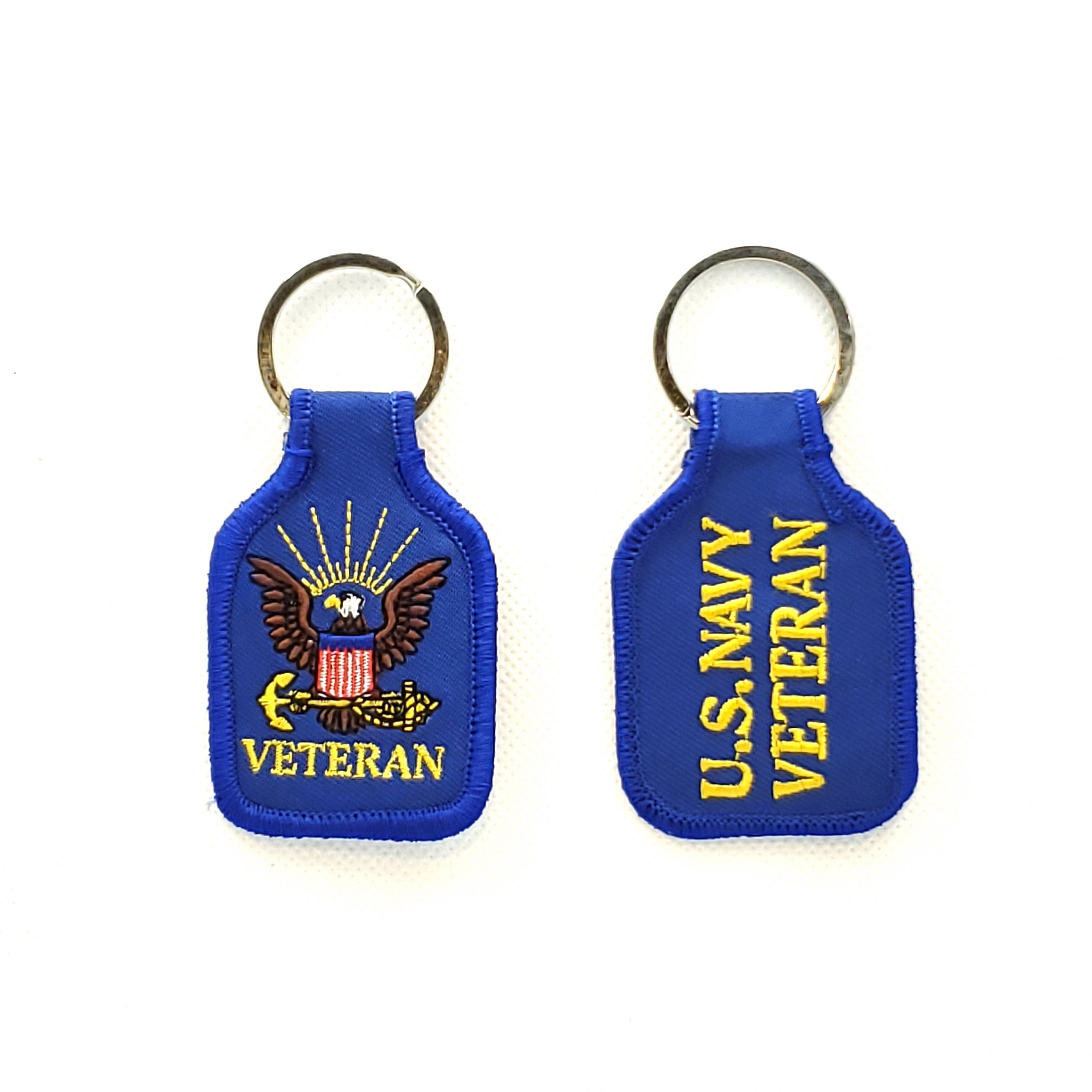 Embroidered U.S. Navy Veteran Keychain, Navy Anchor Veteran Keyring, US Navy Veteran Short Keyring, USN Veteran Key Rings, Navy Vet Keyring