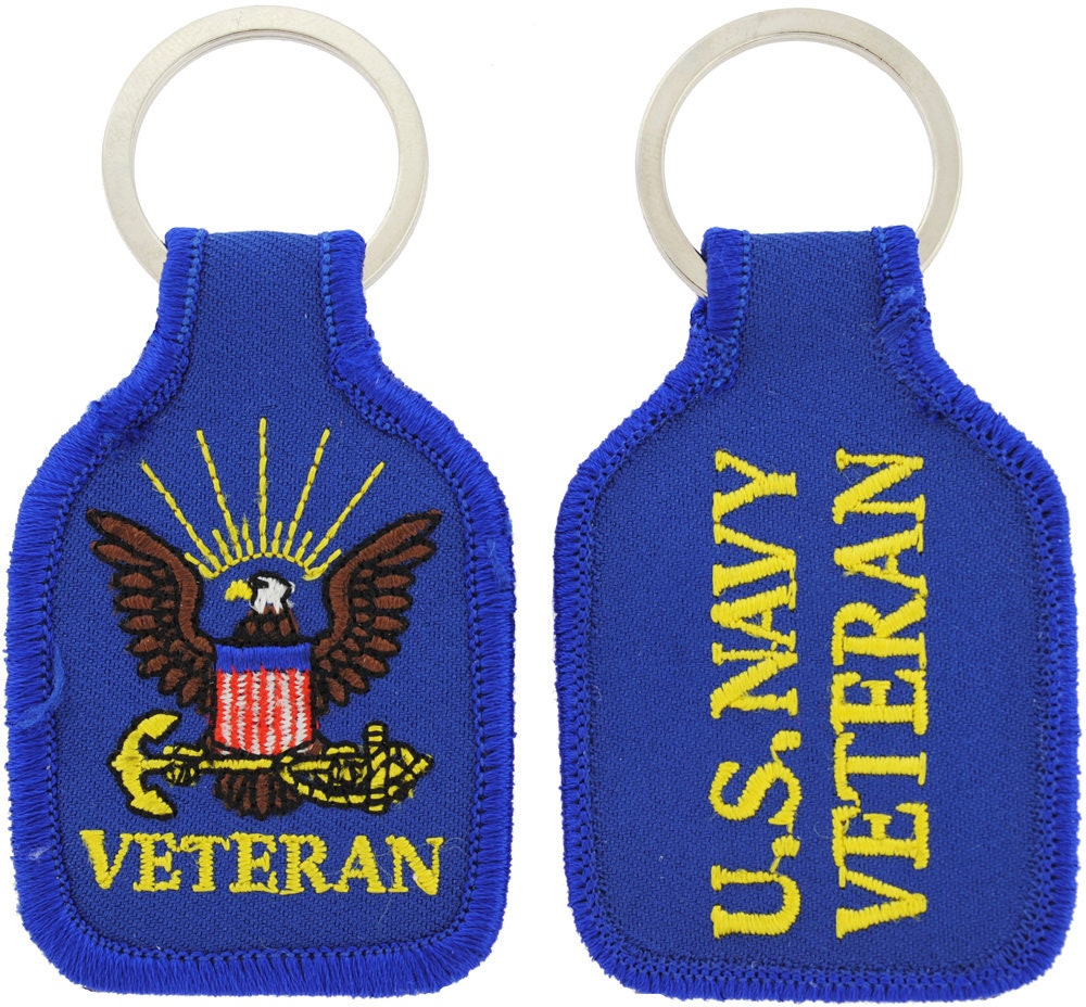 Embroidered U.S. Navy Veteran Keychain, Navy Anchor Veteran Keyring, US Navy Veteran Short Keyring, USN Veteran Key Rings, Navy Vet Keyring