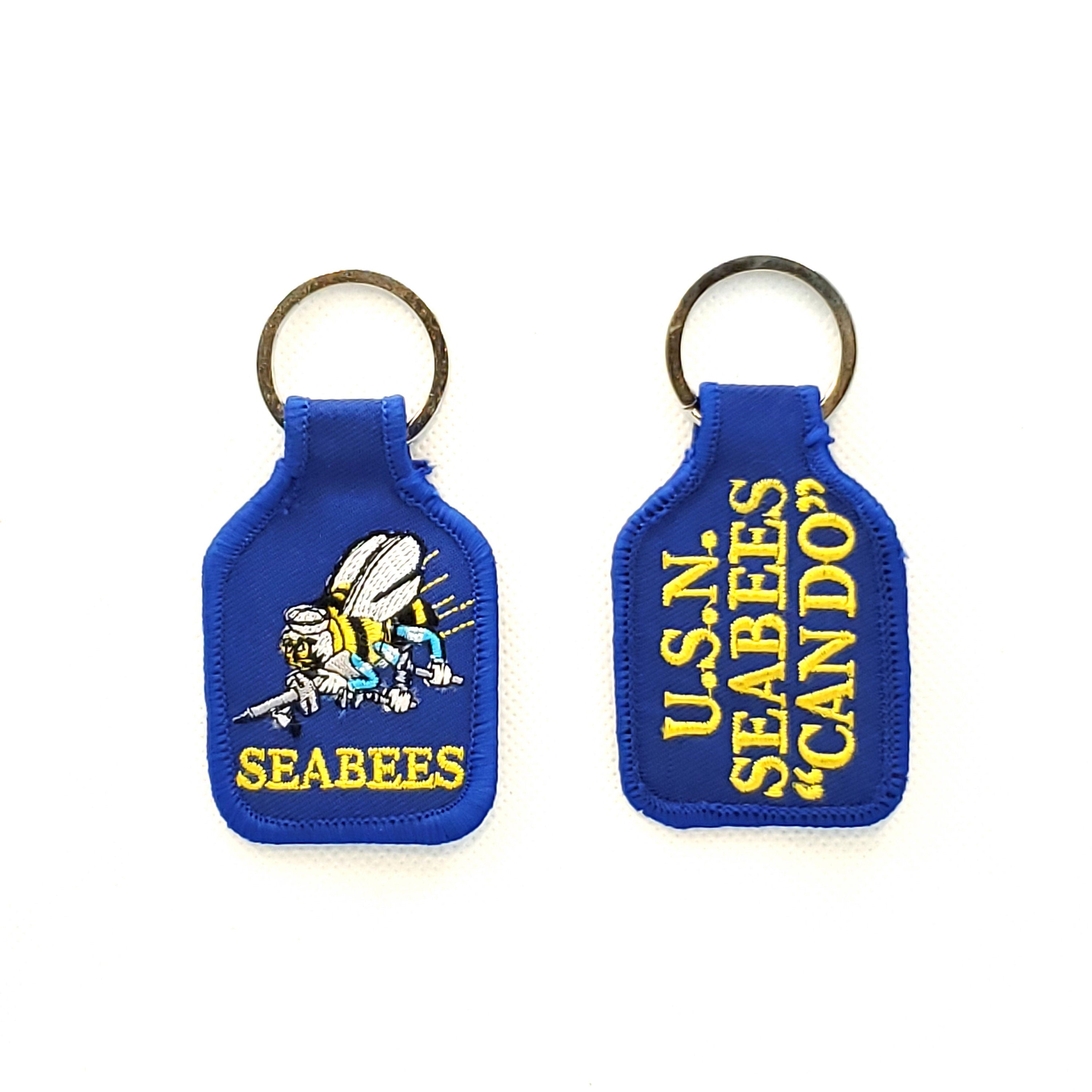 Embroidered U.S. Navy Seabees Keychain, Naval Construction Battalions Keyring, US Navy Seabees Short Keyring, USN Seabees Keyring, Navy CBs