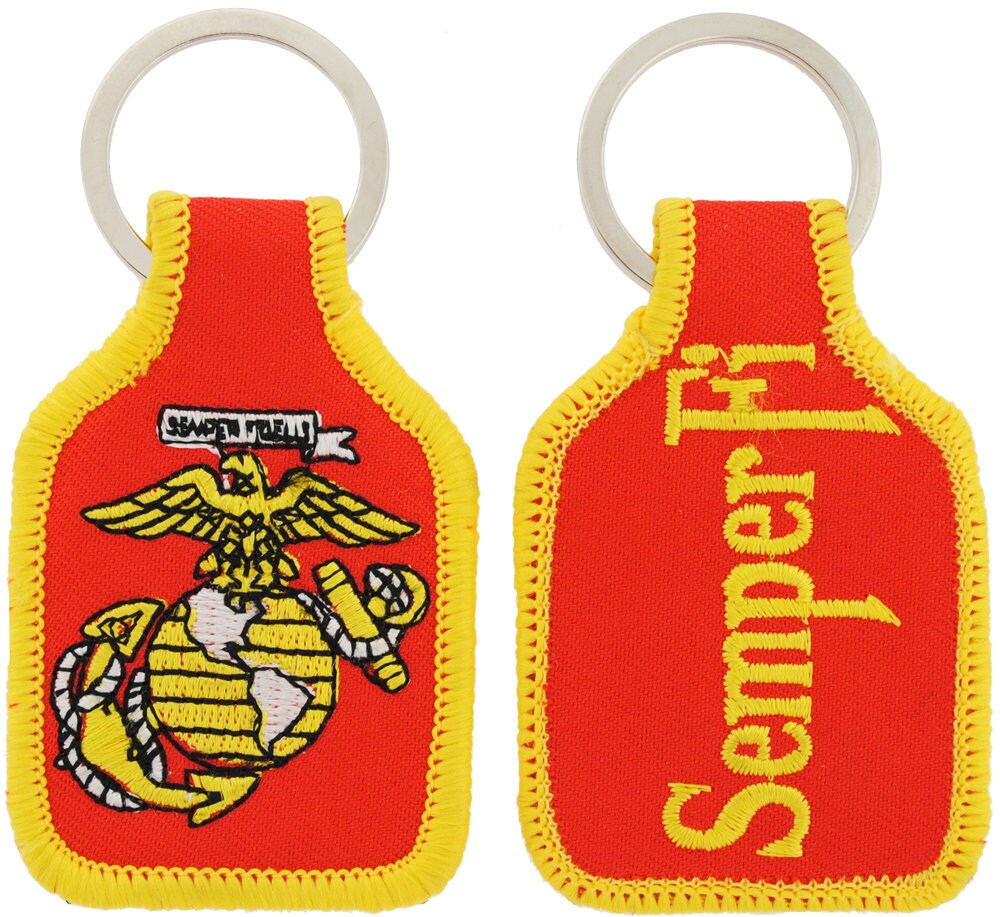 Embroidered U.S. Marine Corps Keychain, The Eagle, Globe, and Anchor Keyring, U.S. Marine Corps Logo Short Keyring, Semper Fidelis Key Ring