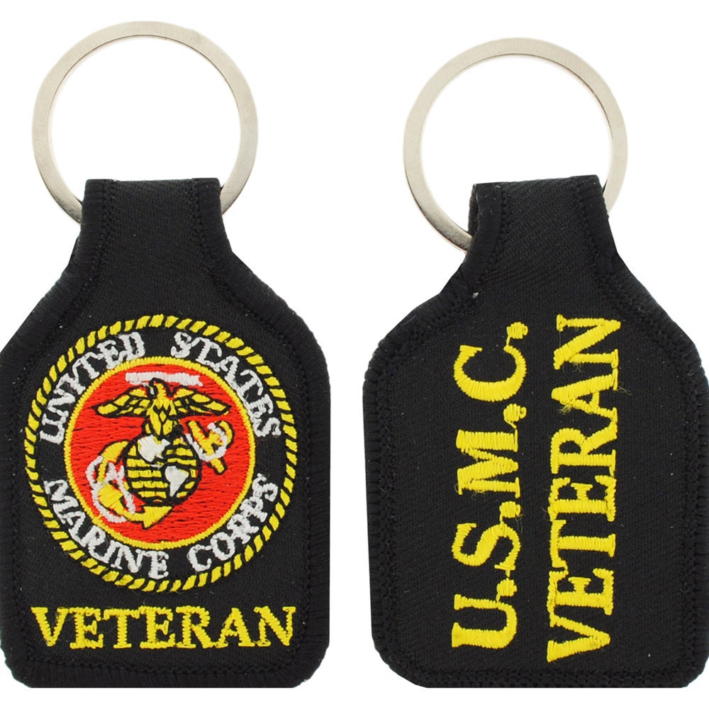 Embroidered U.S. Marine Corps Veteran Keychain, U.S. Marine Corps Veteran Keyring, US Marine Corps Veteran Short Keyring, USMC Vet Key Ring