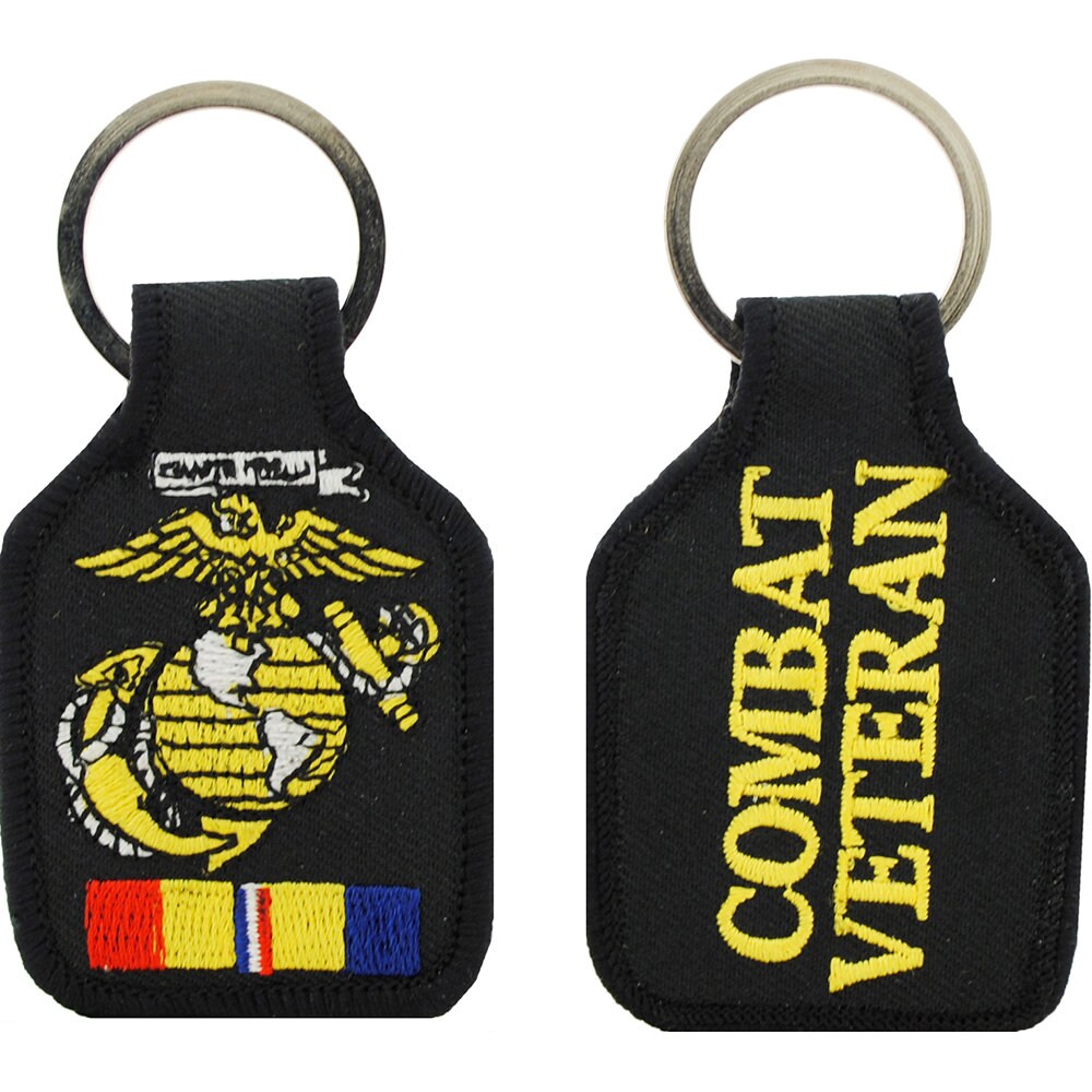 Embroidered U.S. Marine Corps Combat Veteran Keychain, US Marine Corps Combat Veteran Keyring, USMC Combat Veteran Soft Key Ring, Combat Vet