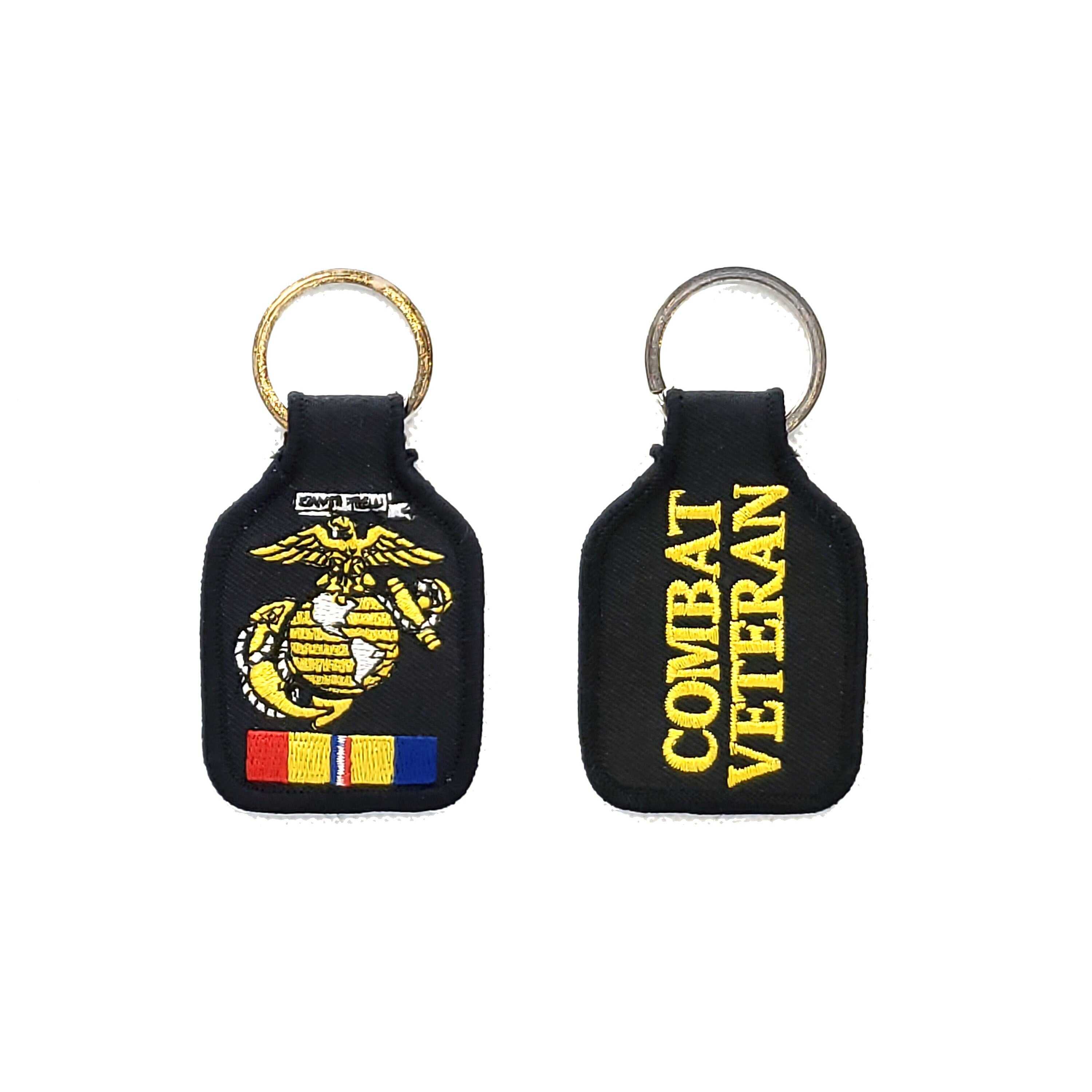 Embroidered U.S. Marine Corps Combat Veteran Keychain, US Marine Corps Combat Veteran Keyring, USMC Combat Veteran Soft Key Ring, Combat Vet