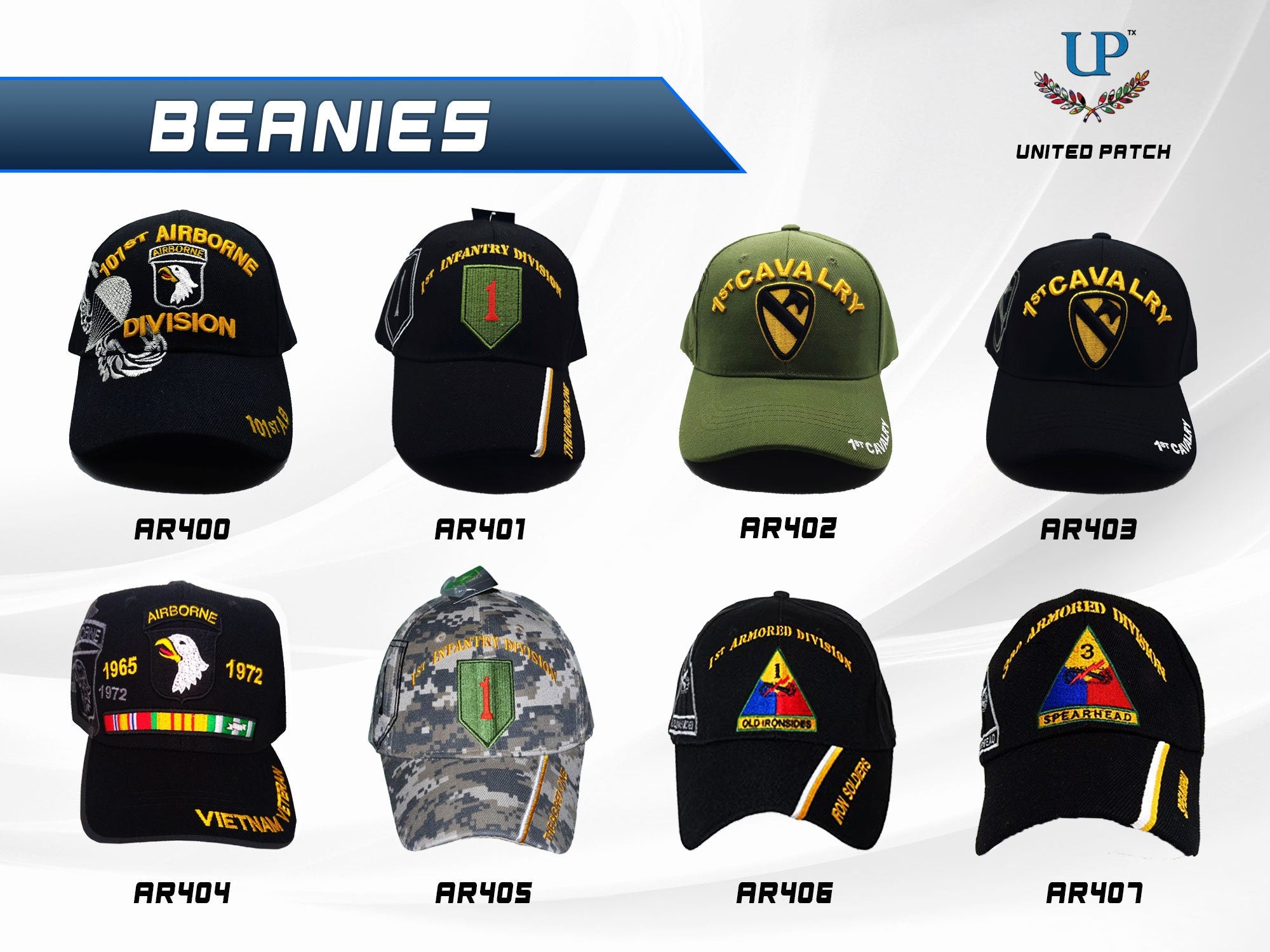 US Army Division Cap, 101st Airborne Division, 82nd Airborne Division, 1st Infantry Division, 1st Cavalry Division, 1st Armored, 3rd Armored